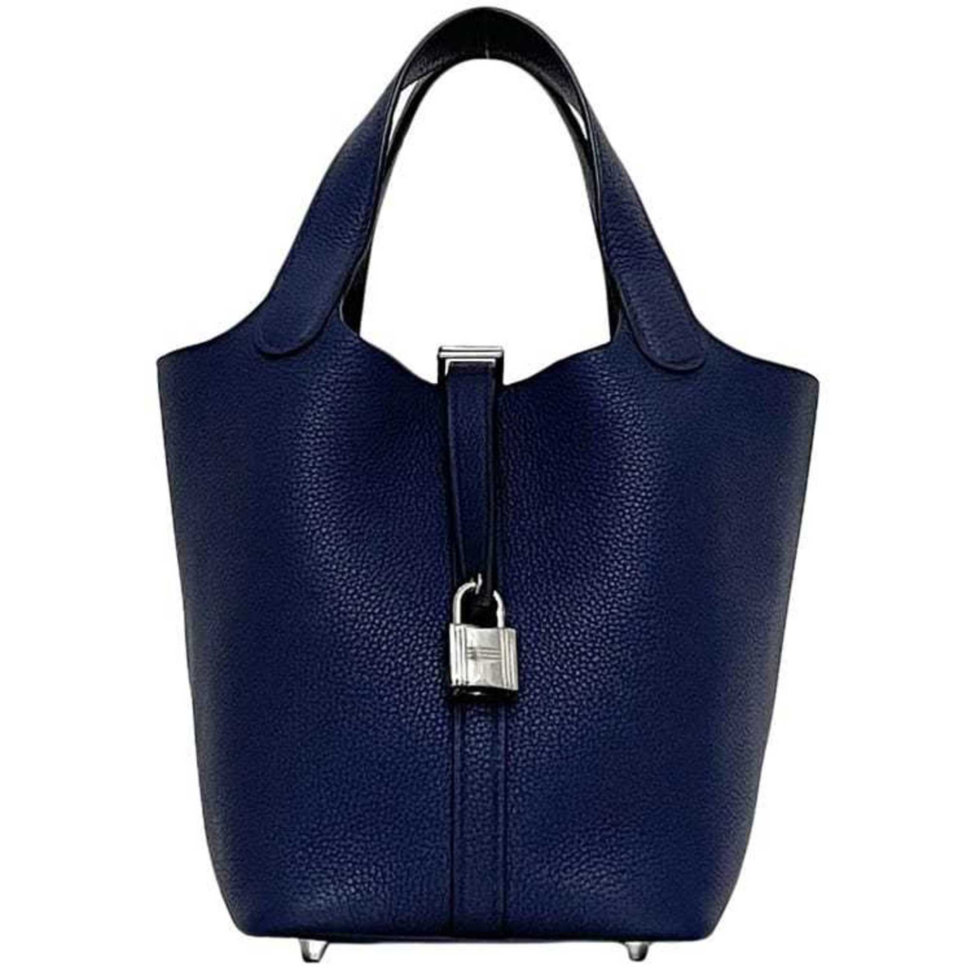Hermes Blue Nuit Navy Leather Taurillon Clemence Leather Handbag (Pre-Owned)