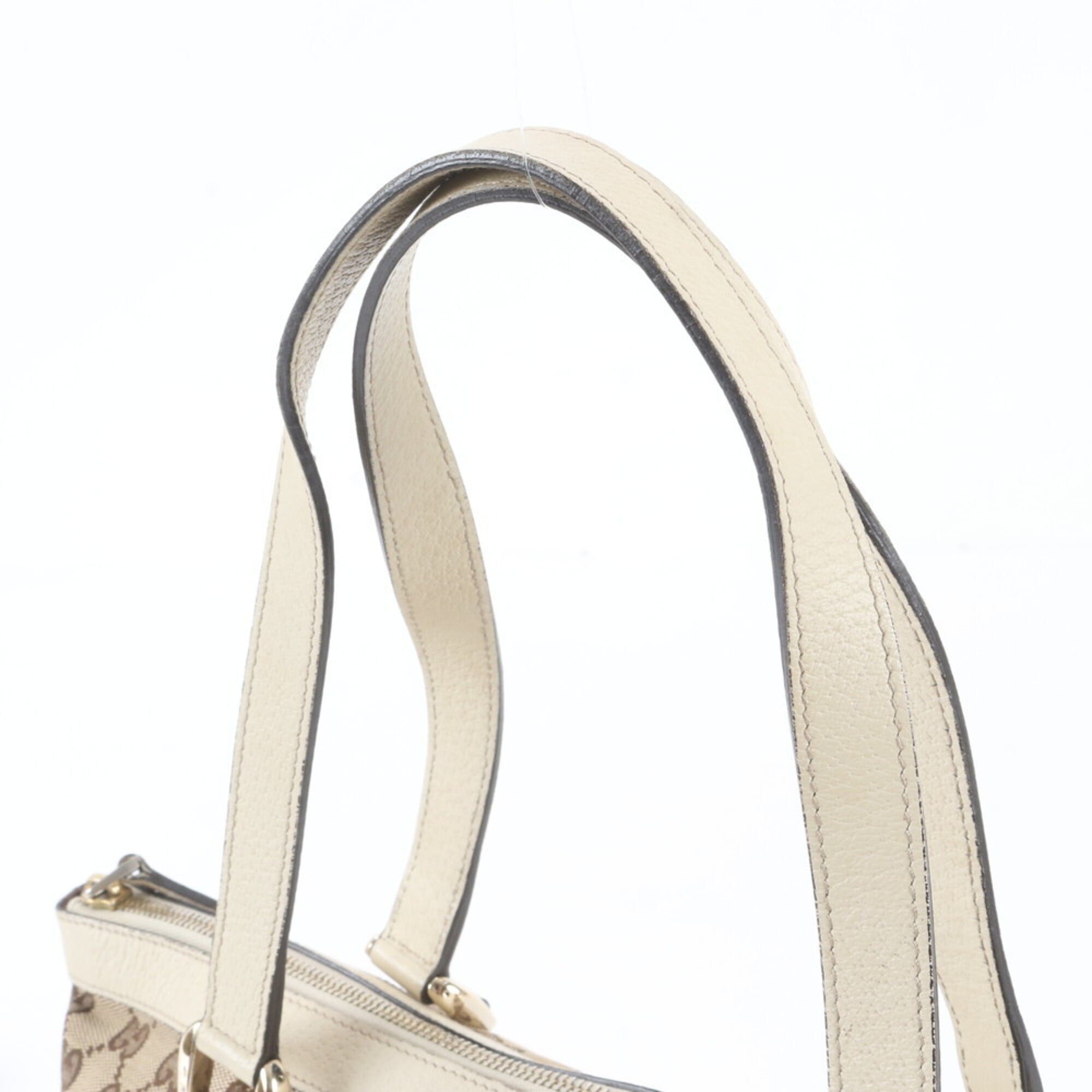 Gucci Beige Leather Canvas Handbag Shoulder Bag Tote Bag (Pre-Owned)