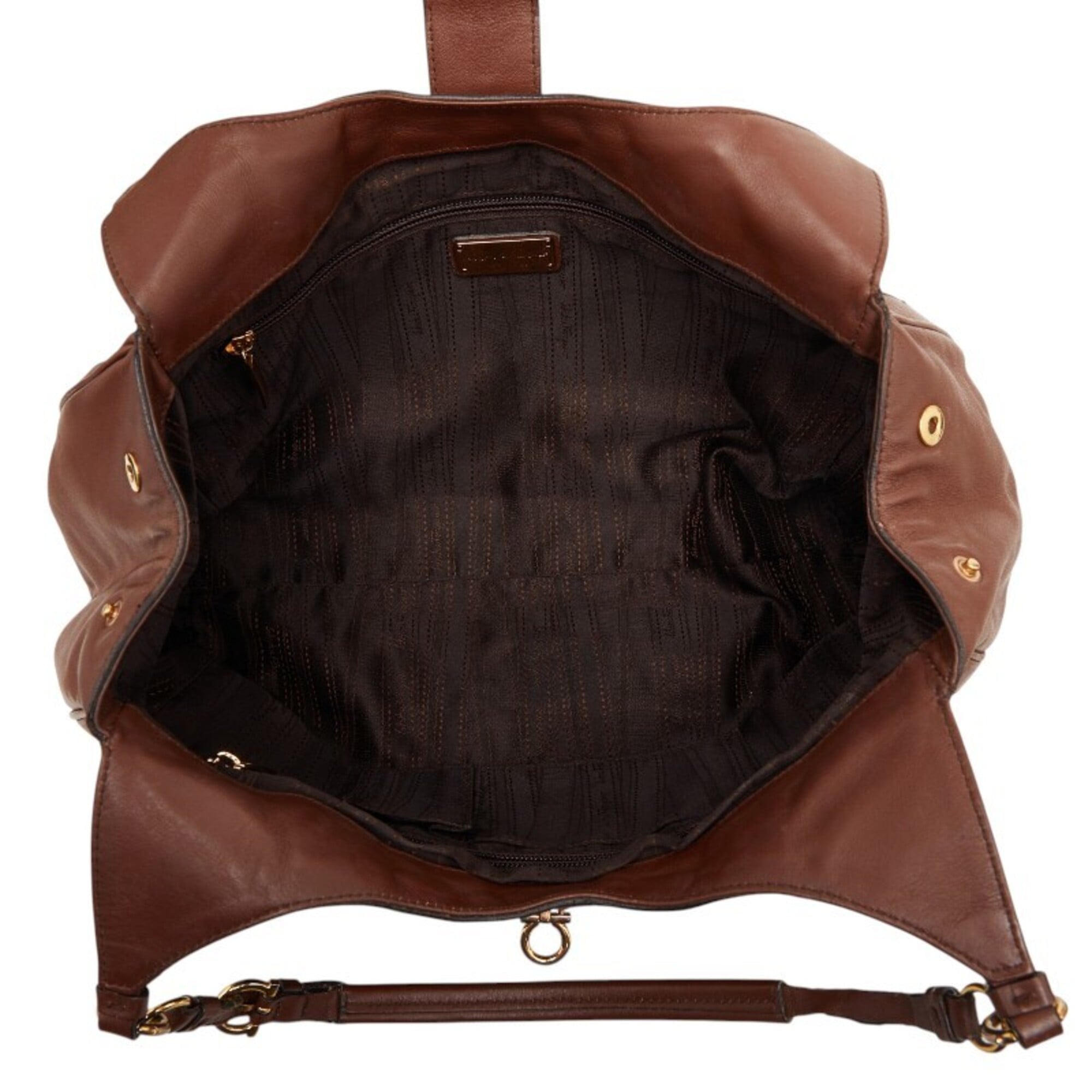 Salvatore Ferragamo Gancini Brown Leather Shoulder Bag Tote Bag (Pre-Owned)