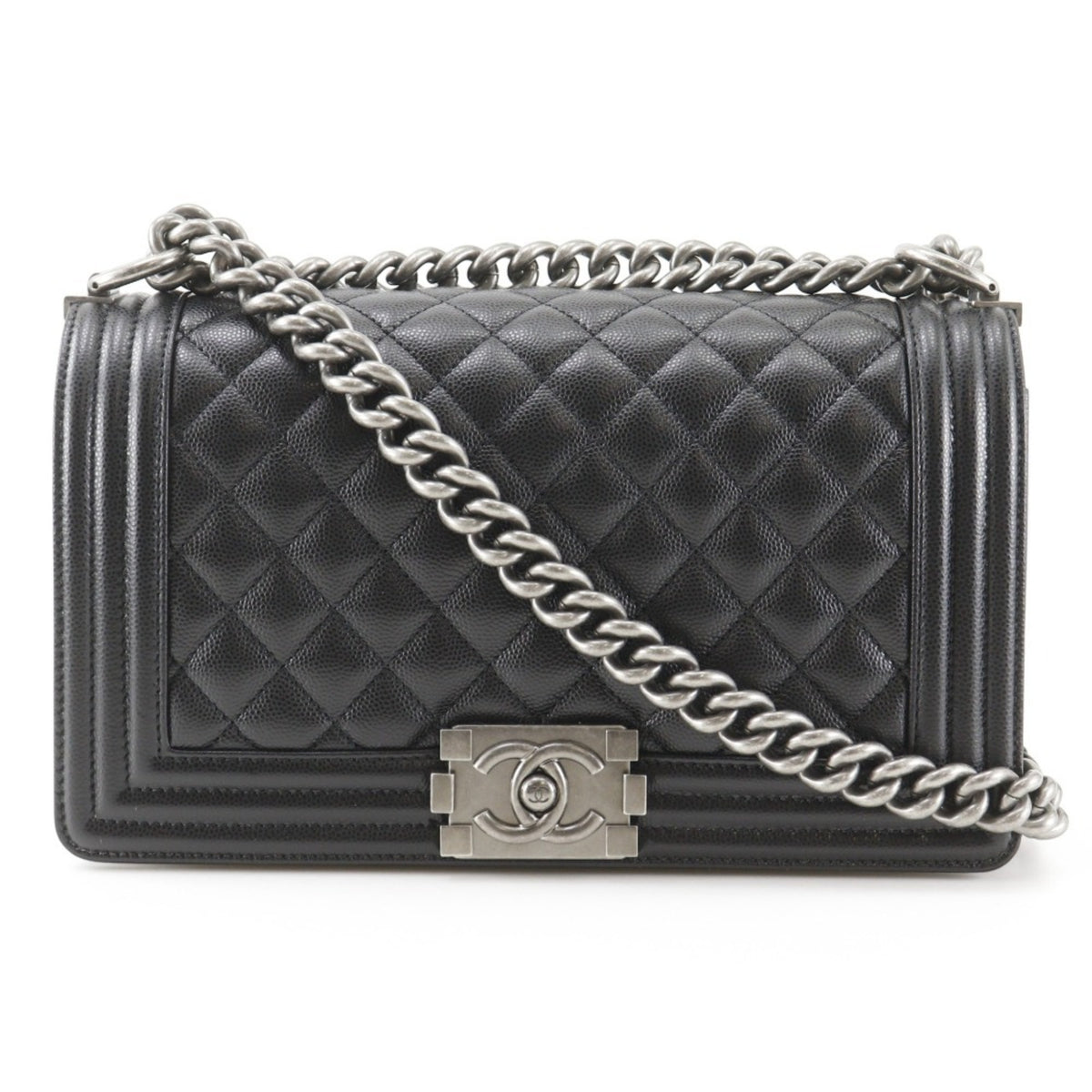 Chanel Boy Chanel Black Grained Calfskin Shoulder Bag (Pre-Owned)