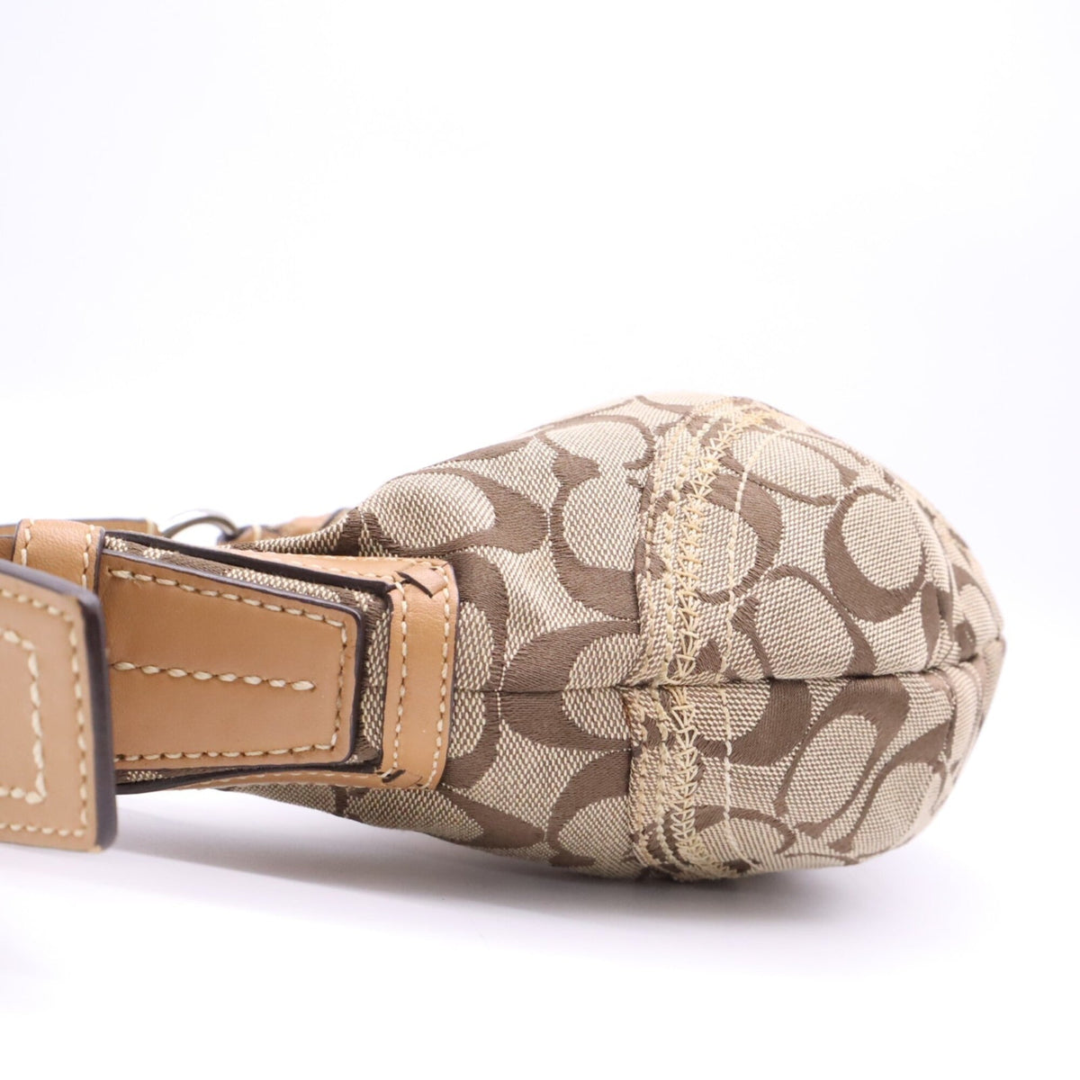 Coach Beige Brown Signature Line Handbag (Pre-Owned)