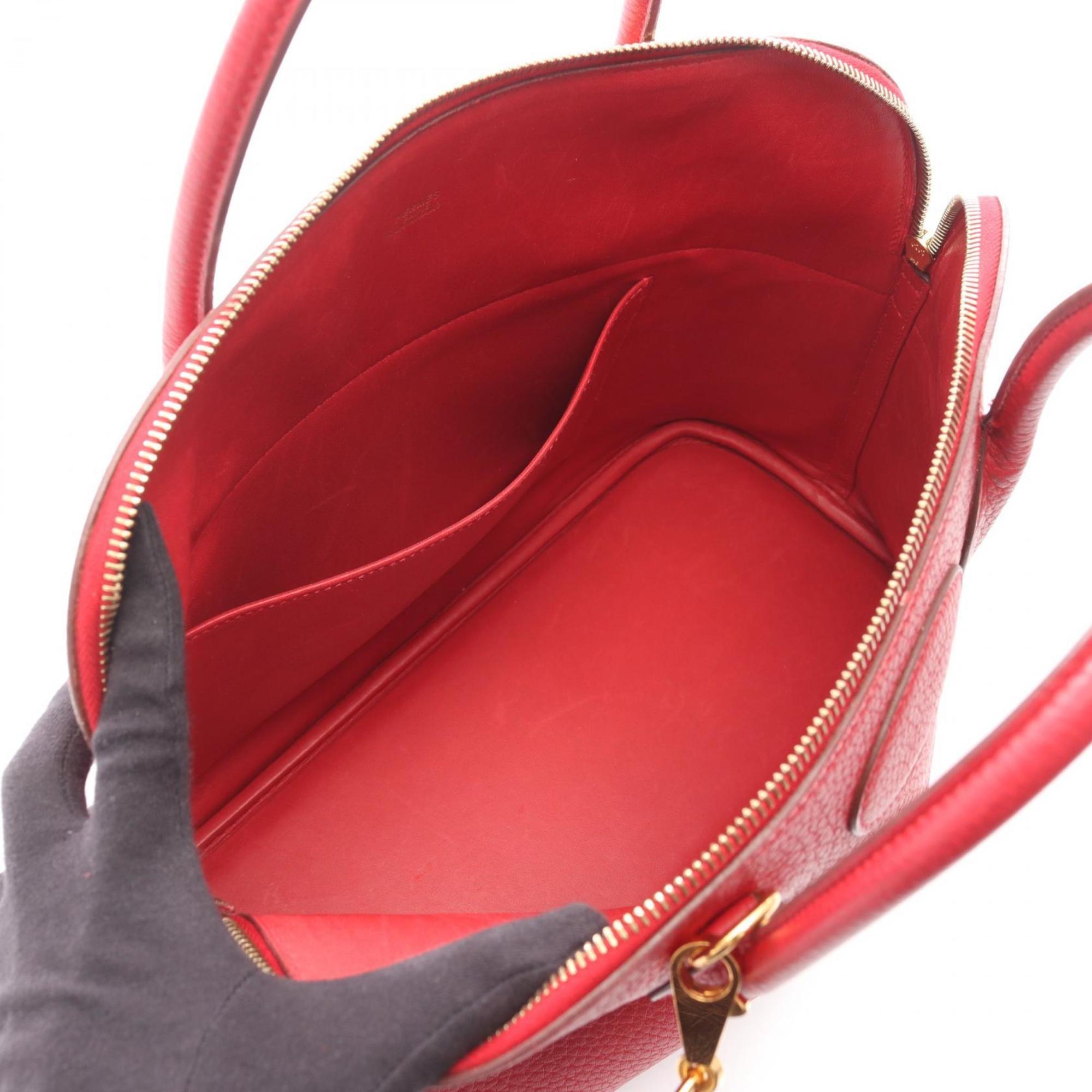 Hermes Red Color Rouge Vif Fjord Leather Handbag (Pre-Owned)
