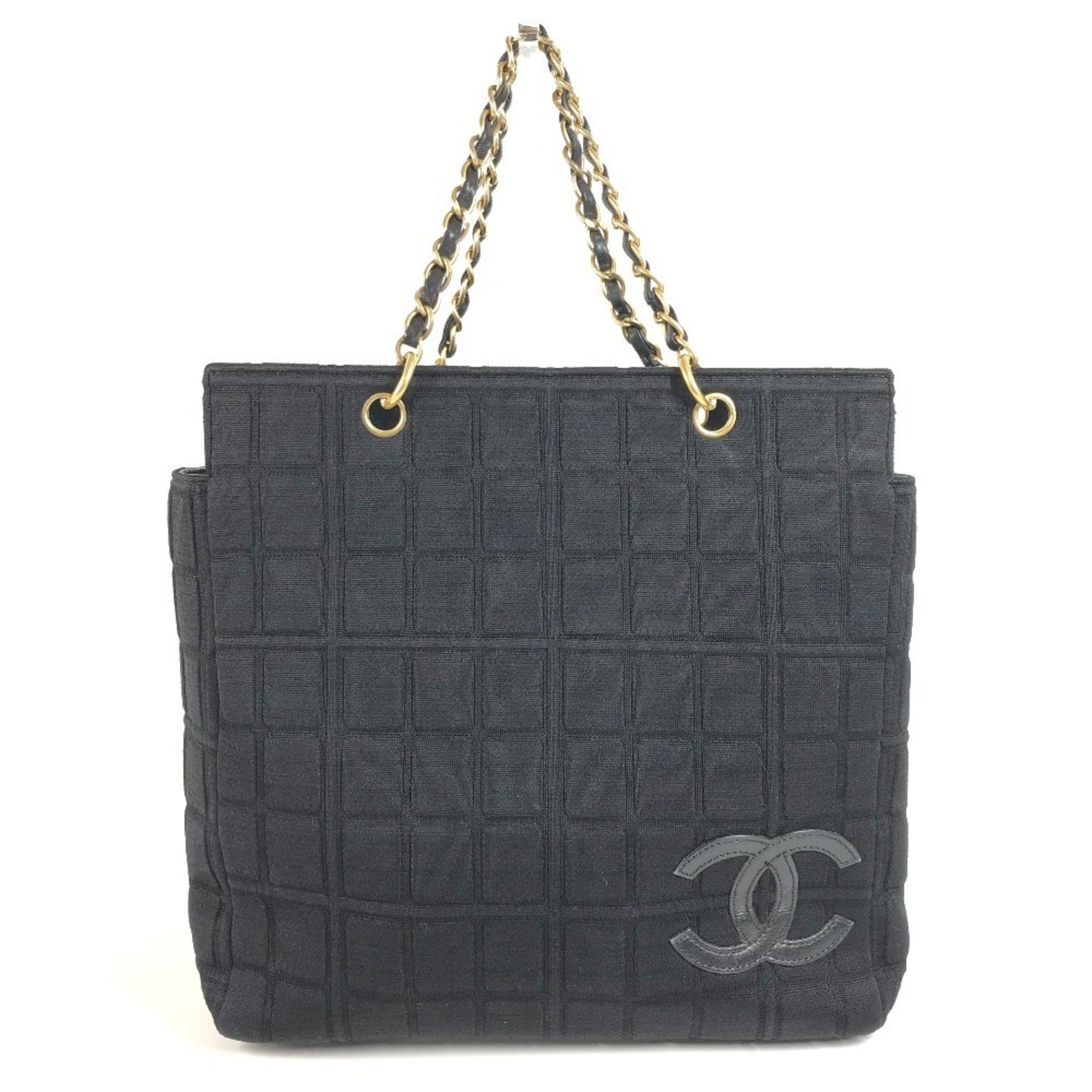 Chanel Chocolate Bar Black Cotton Leather Shoulder Bag Tote Bag (Pre-Owned)