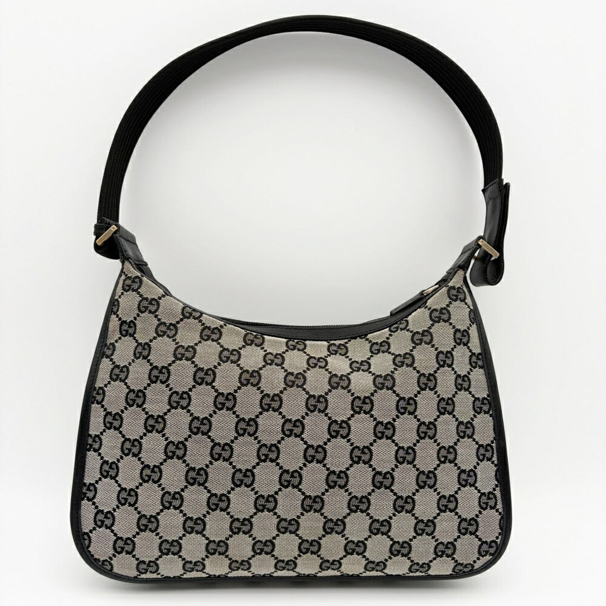 Gucci Black Gg Canvas Leather Shoulder Bag (Pre-Owned)