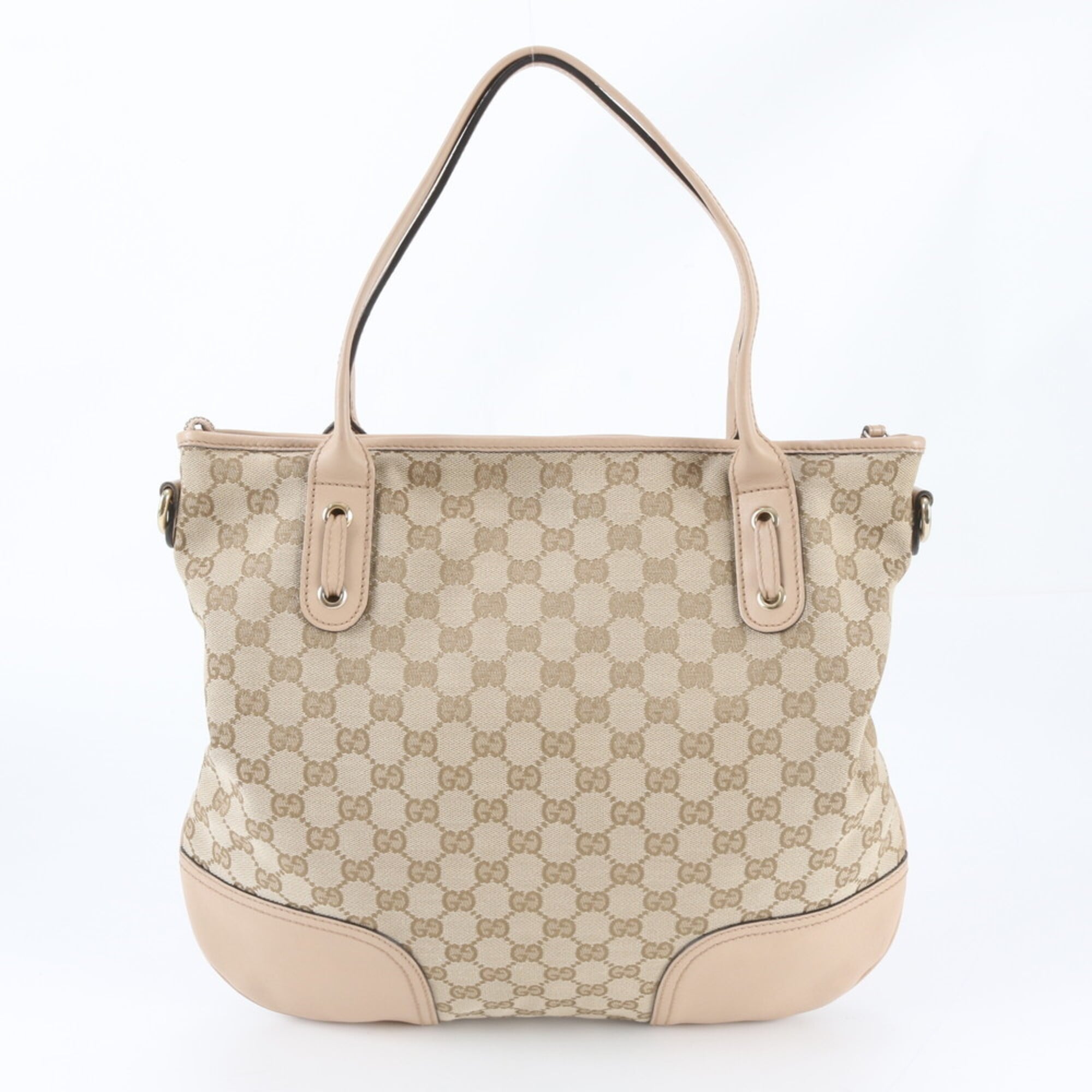 Gucci Beige Leather Canvas Shoulder Bag Tote Bag (Pre-Owned)