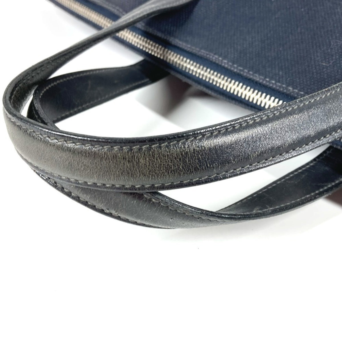 Hermes Black Navy Canvas Leather Boston Bag Handbag Tote Bag (Pre-Owned)