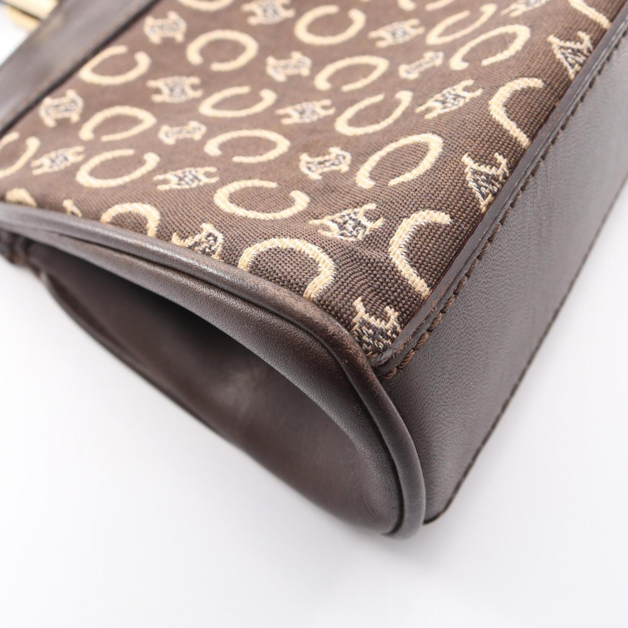 Celine Brown Ivory Canvas Leather Handbag (Pre-Owned)