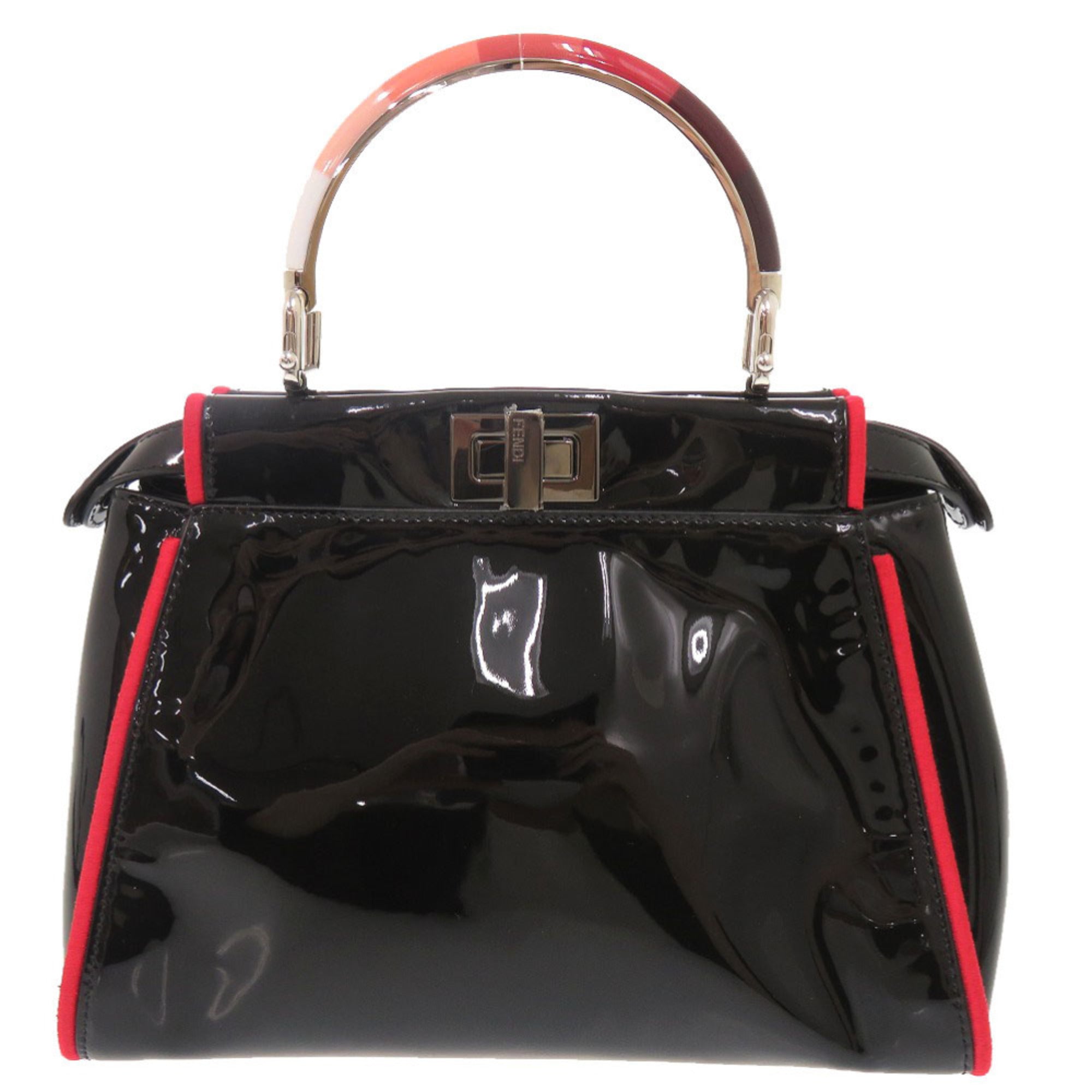 Fendi Black Red Color Patent Leather Handbag Shoulder Bag (Pre-Owned)