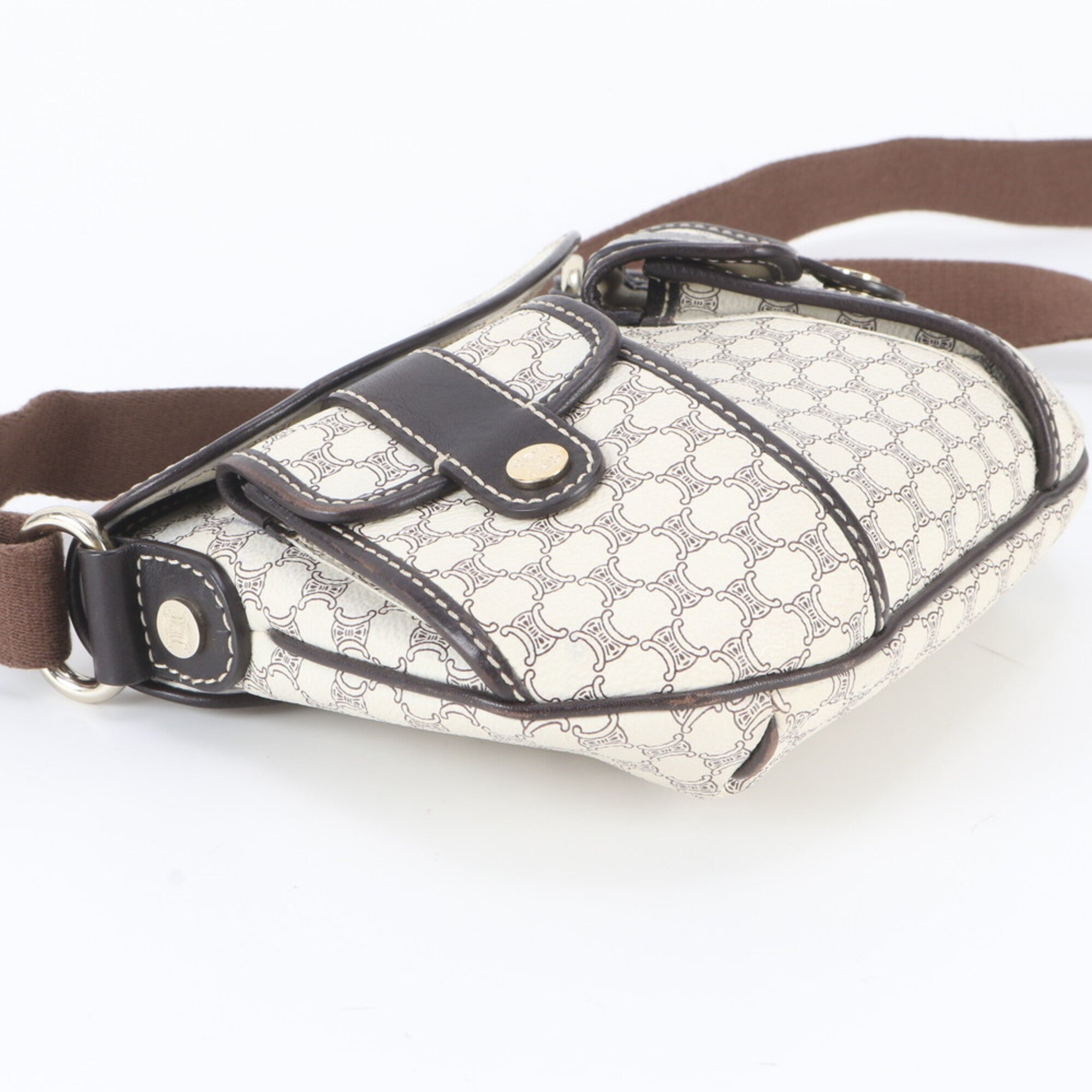 Celine Brown Ivory Leather Coated Canvas Shoulder Bag (Pre-Owned)