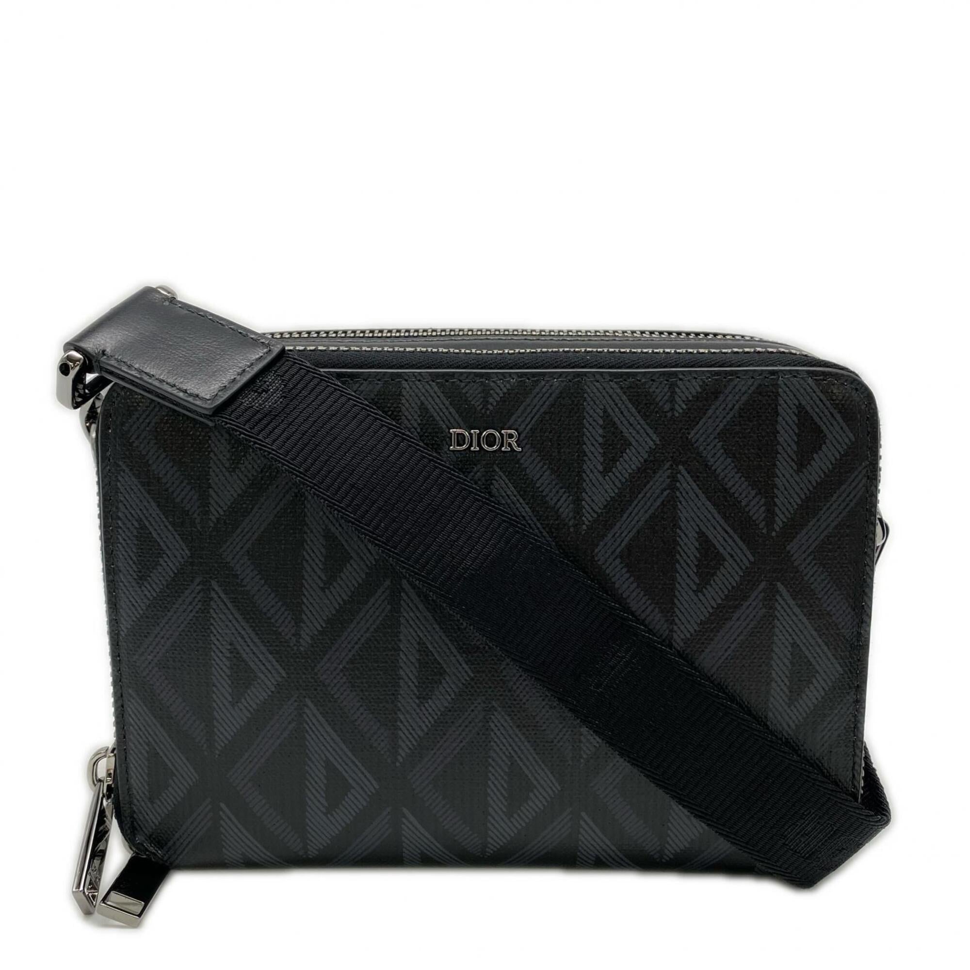Christian Dior Black Gray Coated Canvas Leather Shoulder Bag (Pre-Owned)