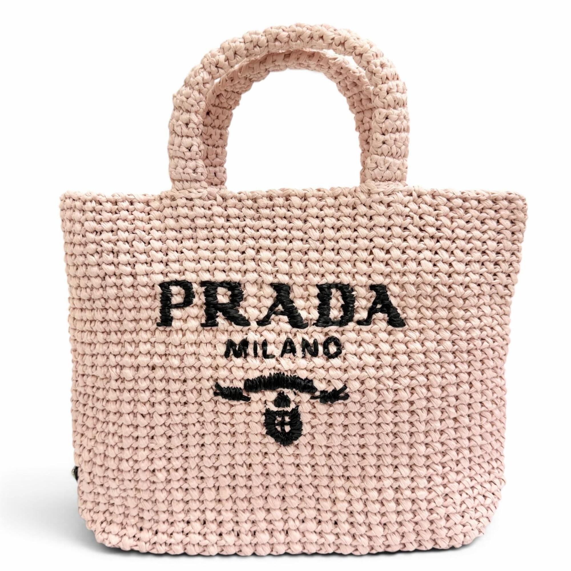 Prada Black Pink Raffia Handbag Tote Bag (Pre-Owned)