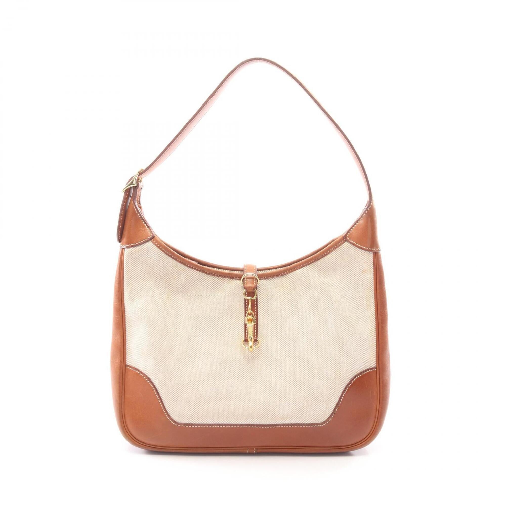 Hermes Beige Brown Toile H Leather Handbag Shoulder Bag (Pre-Owned)
