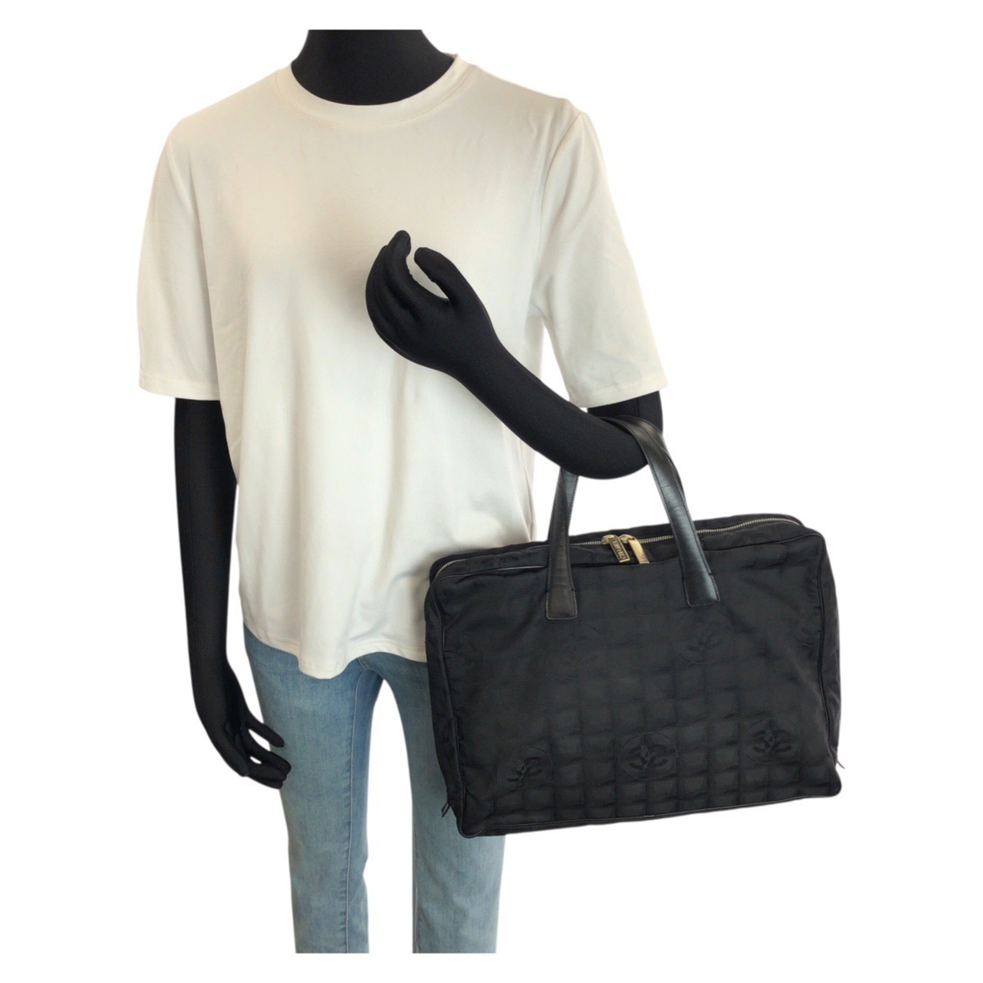 Chanel Black Nylon Leather Tote Bag (Pre-Owned)