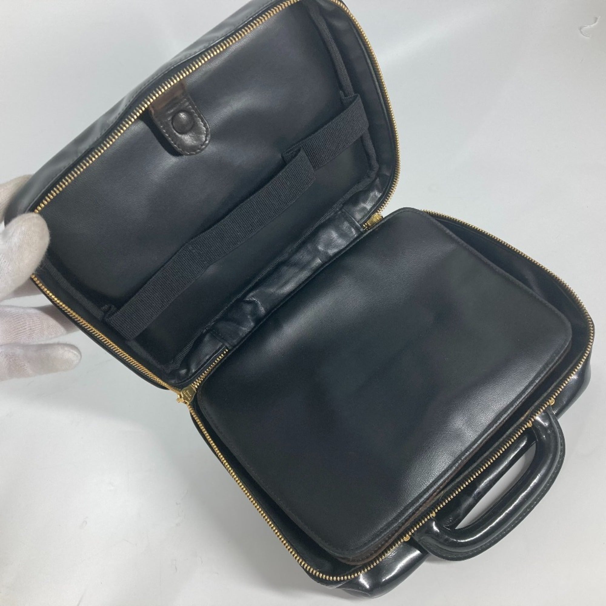 Chanel Black Leather Handbag Vanity Bag (Pre-Owned)