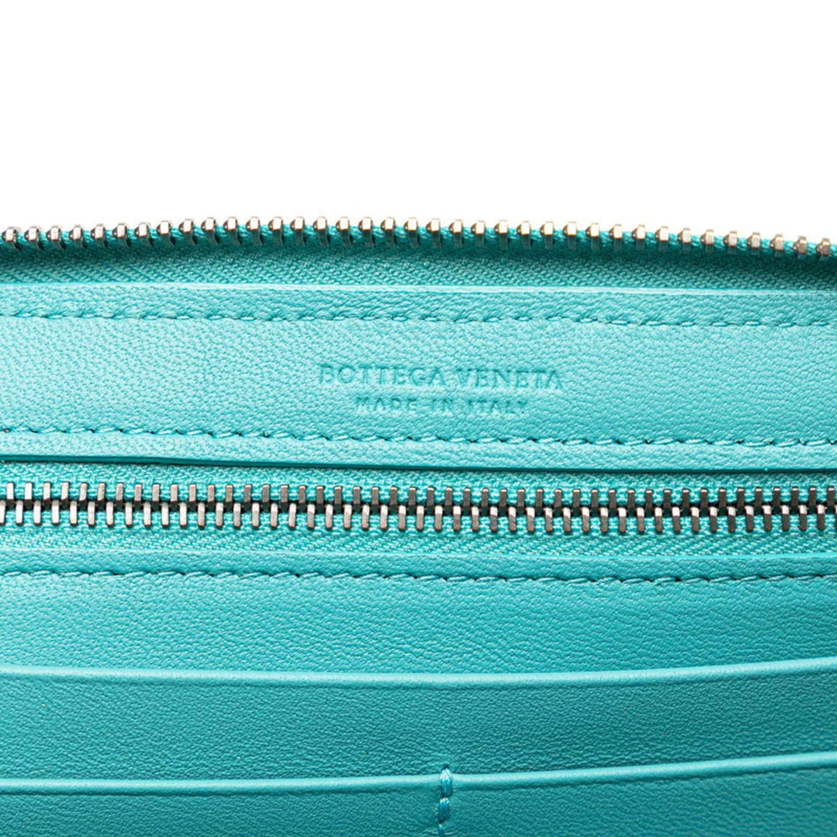 Bottega Veneta Green Light Blue Leather Long Wallet (Bi-Fold) (Pre-Owned)