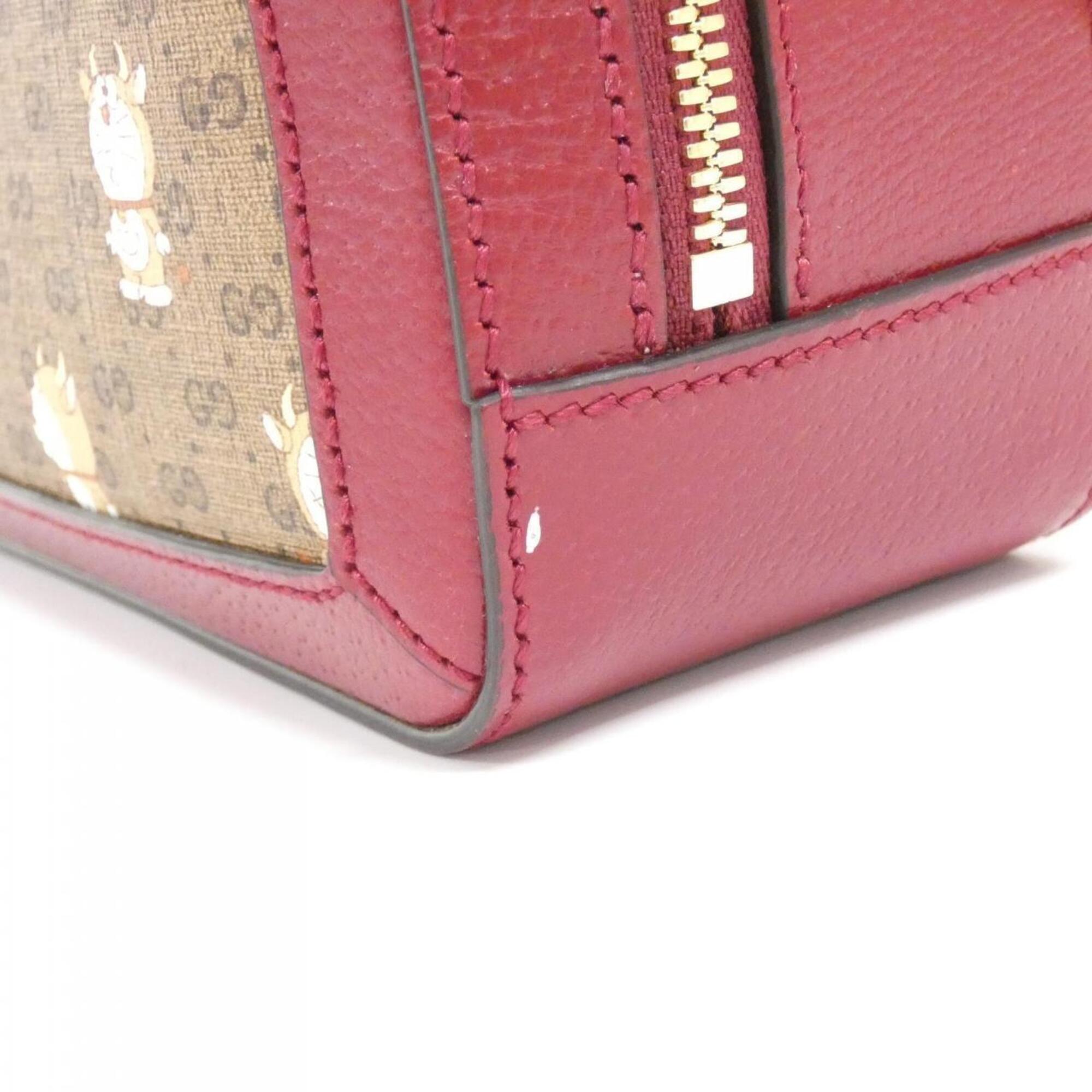 Gucci Beige Cherry Red Gg Supreme Leather Shoulder Bag (Pre-Owned)