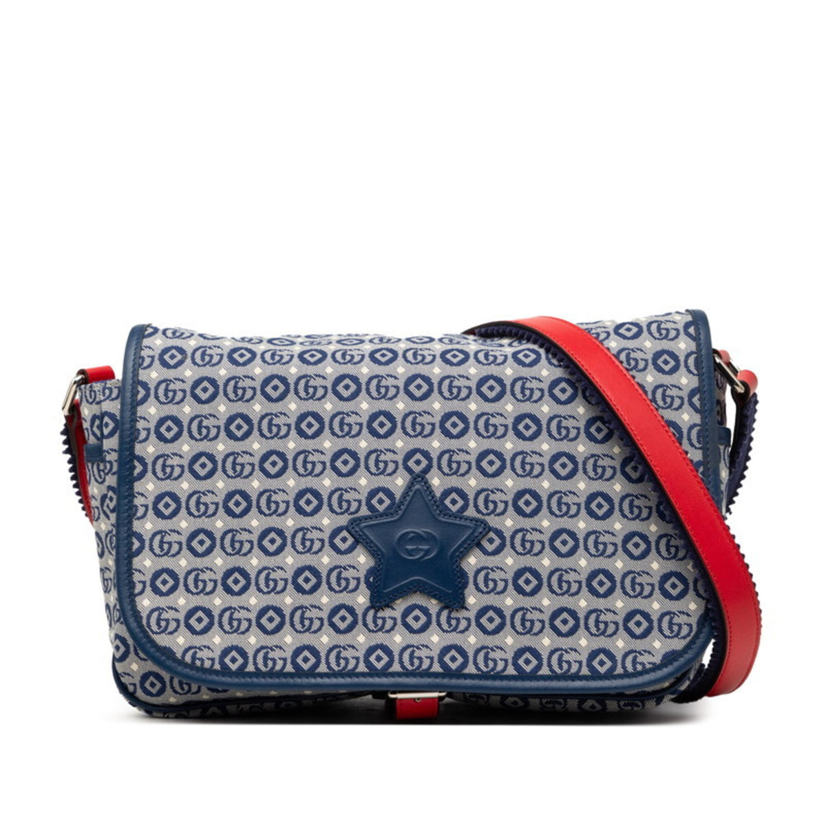 Gucci Blue Red Color Canvas Leather Shoulder Bag (Pre-Owned)