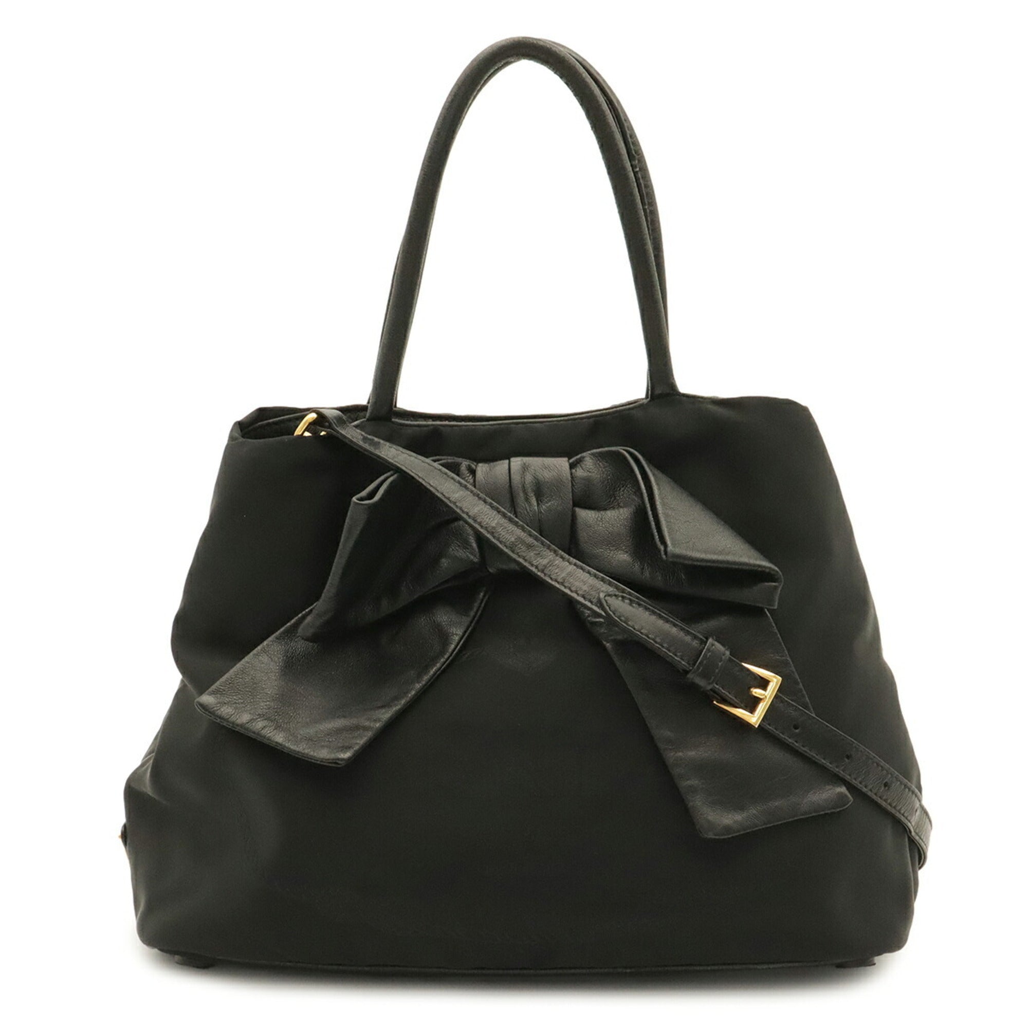 Prada Black Nero Nylon Leather Handbag Shoulder Bag (Pre-Owned)