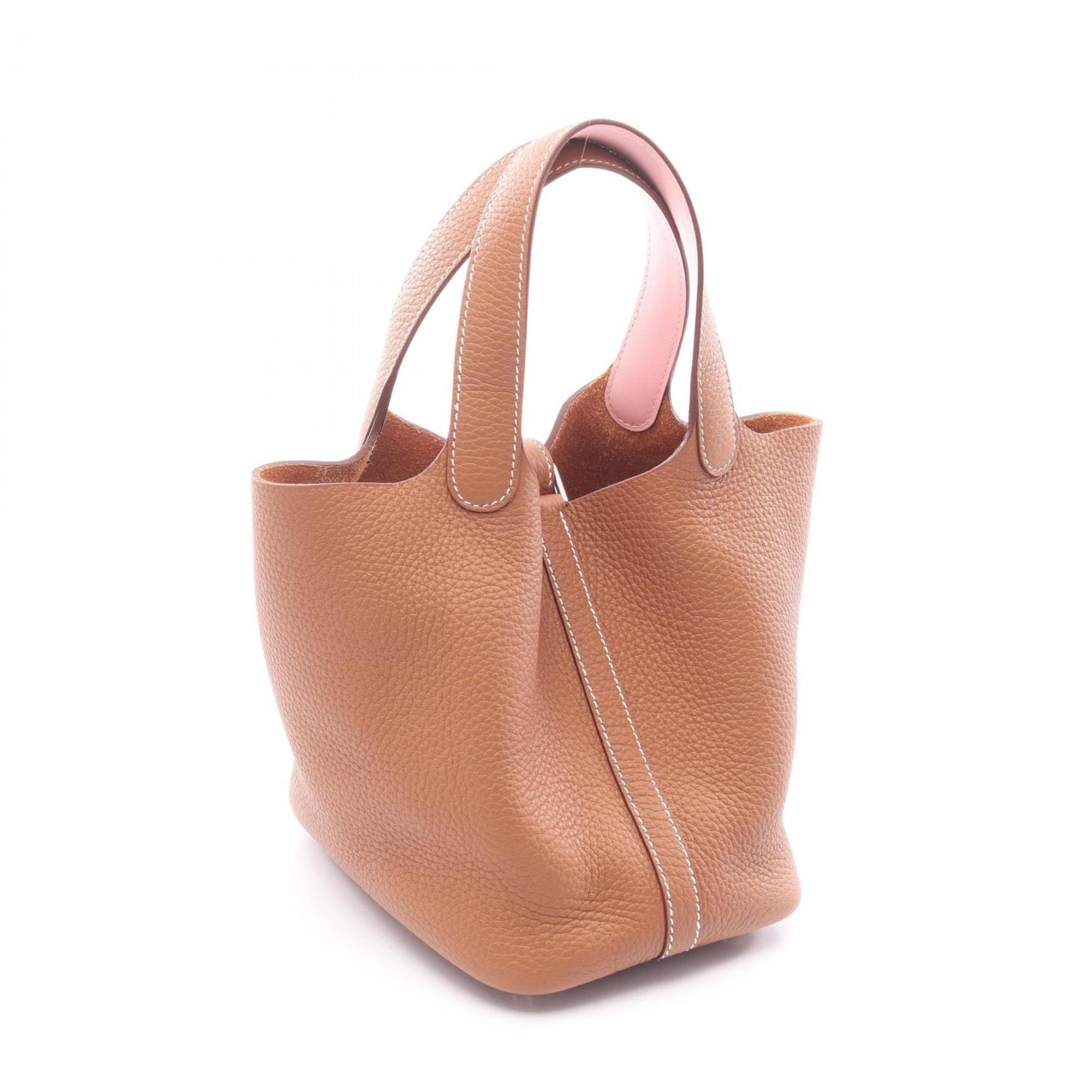 Hermes Brown Gold Brown Pink Rose Sakura Taurillon Clemence Leather Handbag (Pre-Owned)