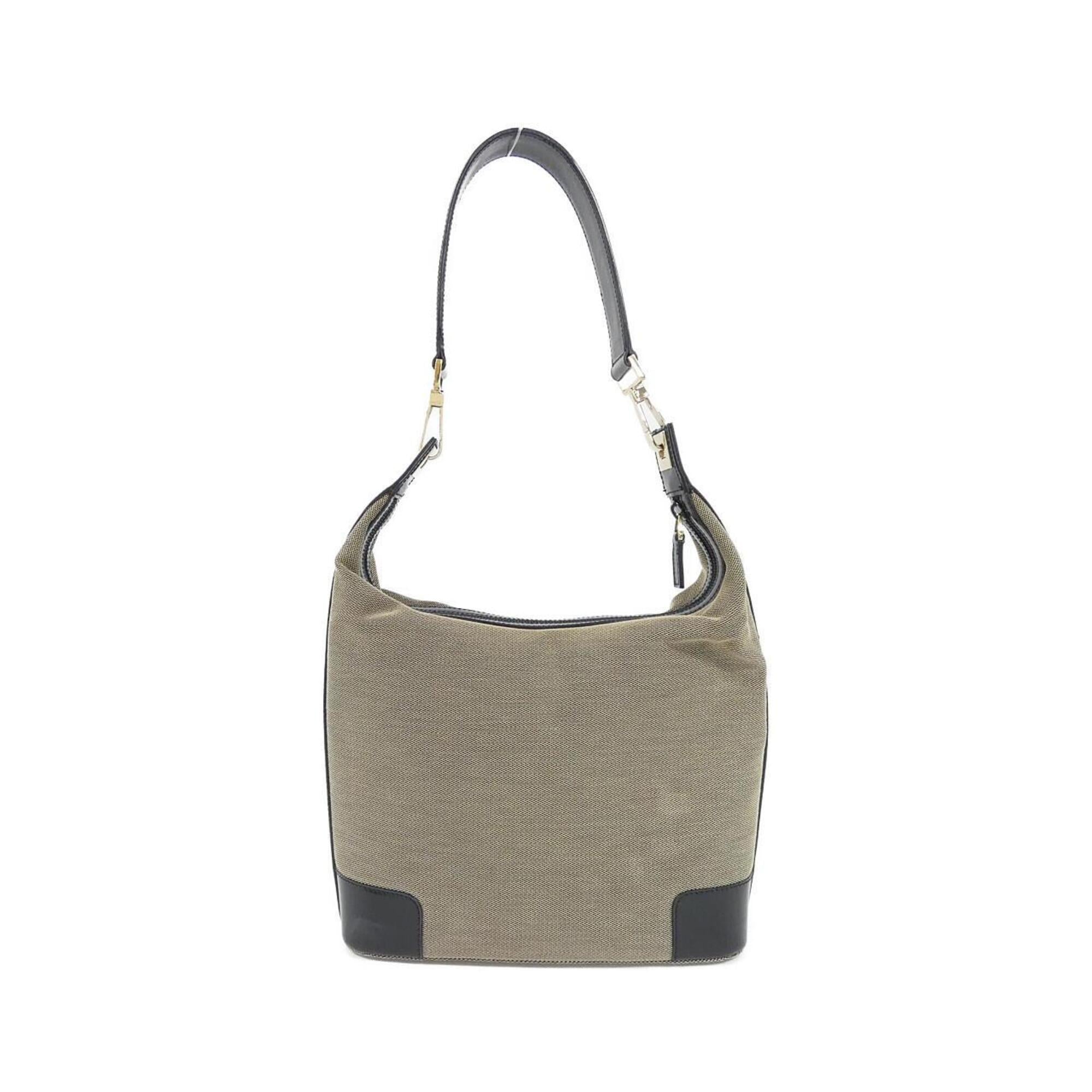 Gucci Beige Black Canvas Shoulder Bag (Pre-Owned)