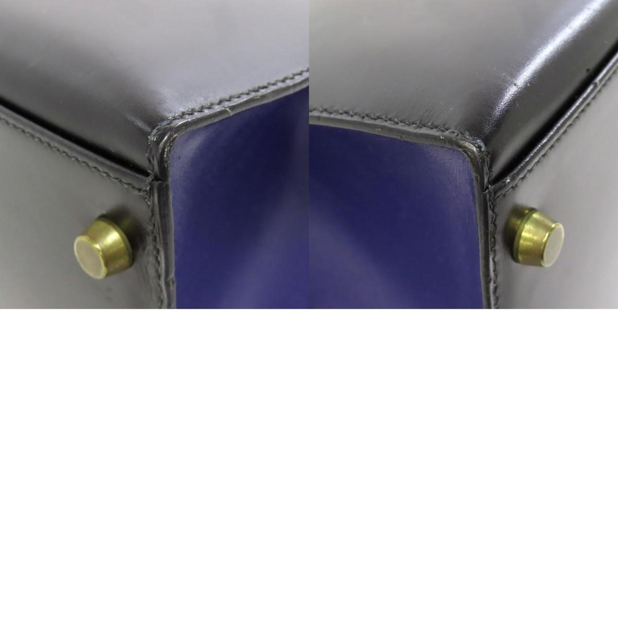 Hermes Kelly Black Bleu Saphir Box Calf Leather Handbag (Pre-Owned)