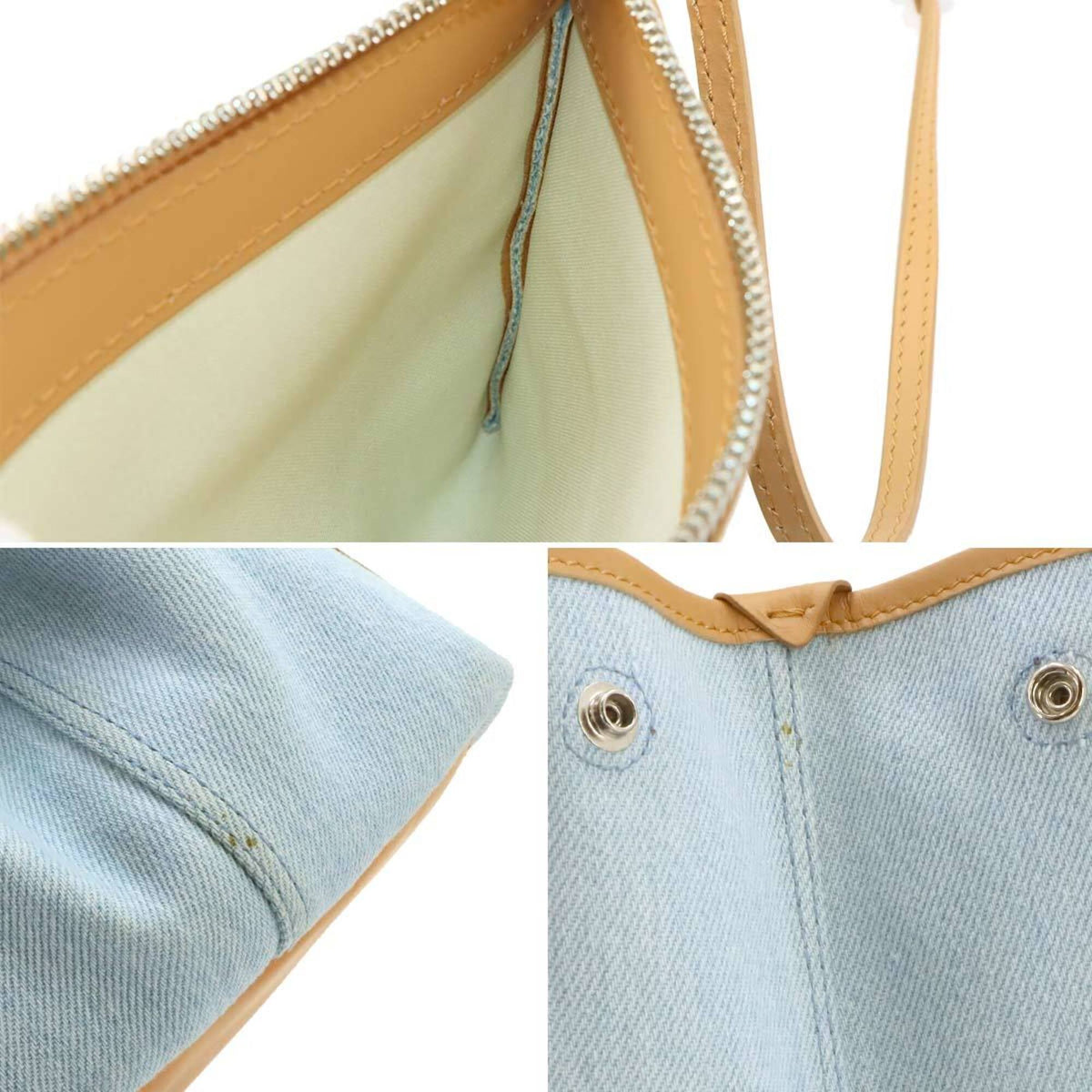 Balenciaga Blue Brown Denim Leather Handbag Tote Bag (Pre-Owned)