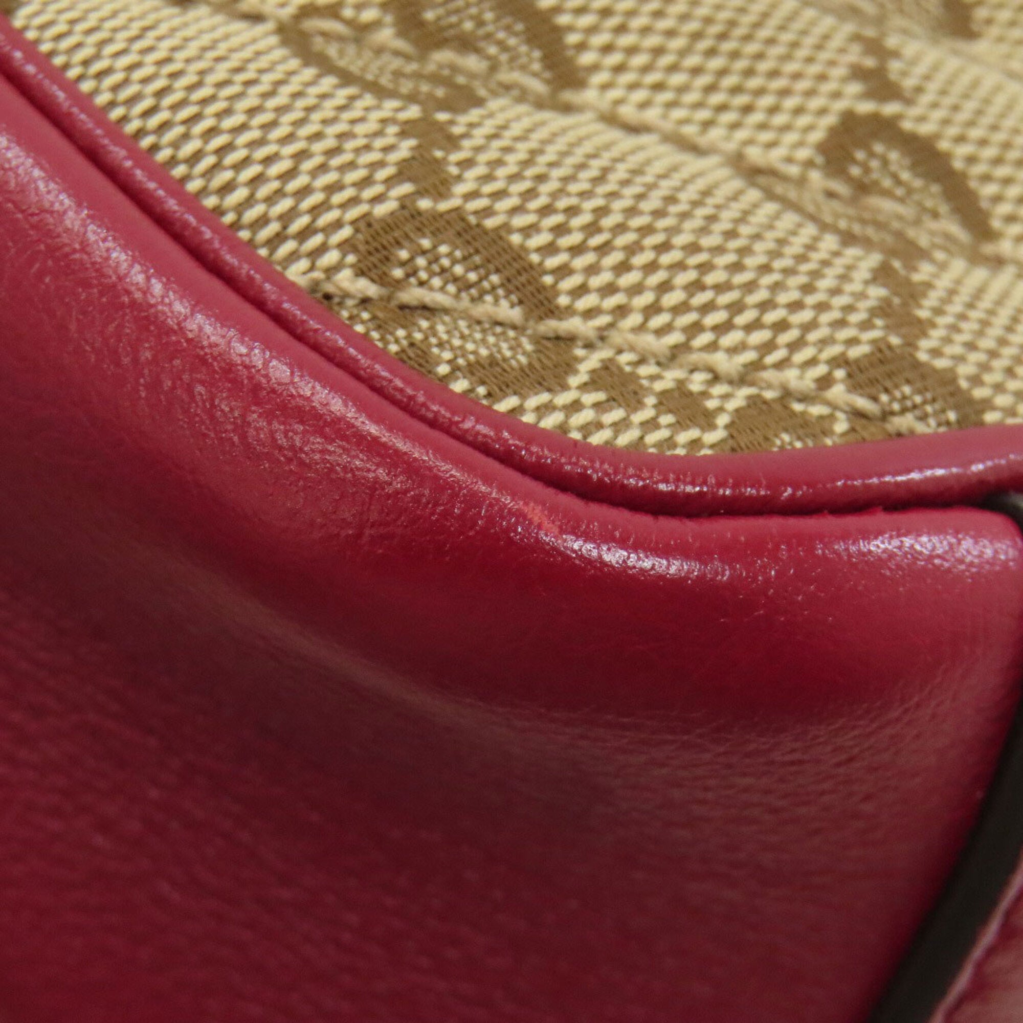 Gucci Red Color Canvas Leather Shoulder Bag (Pre-Owned)
