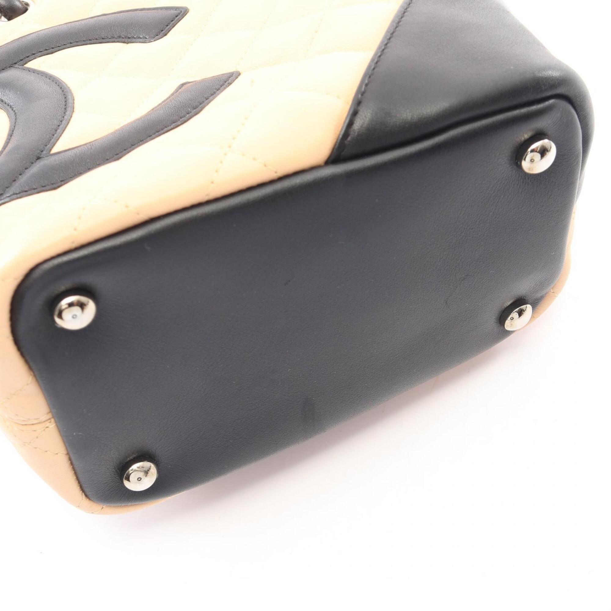 Chanel Beige Black Leather Handbag Tote Bag (Pre-Owned)