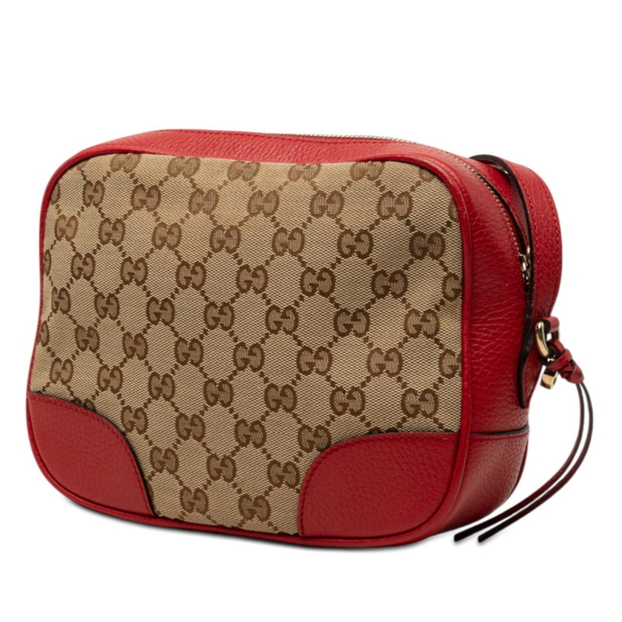 Gucci Gg Canvas Beige Red Color Gg Canvas Leather Shoulder Bag (Pre-Owned)