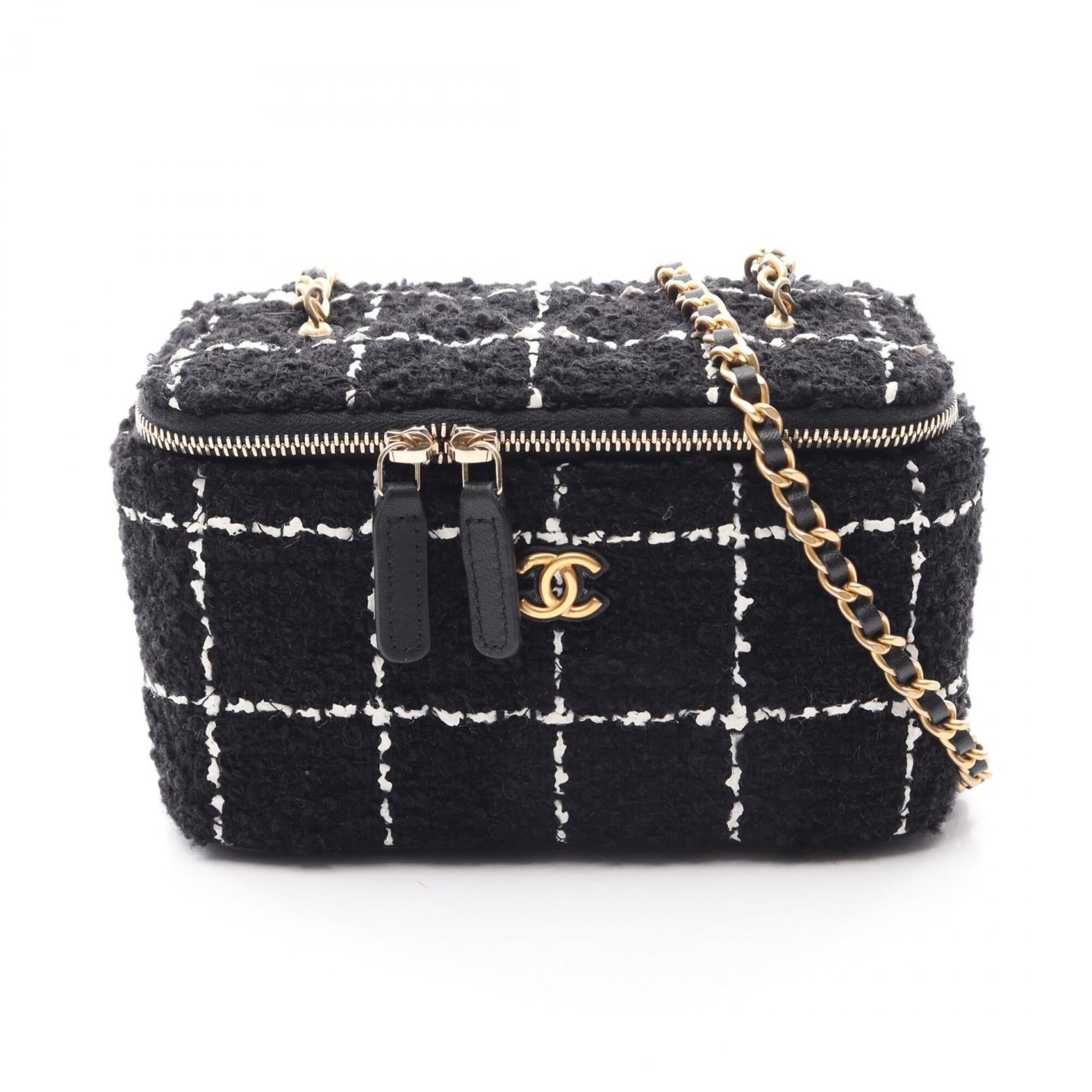 Chanel Black White Fabric Leather Handbag Shoulder Bag (Pre-Owned)