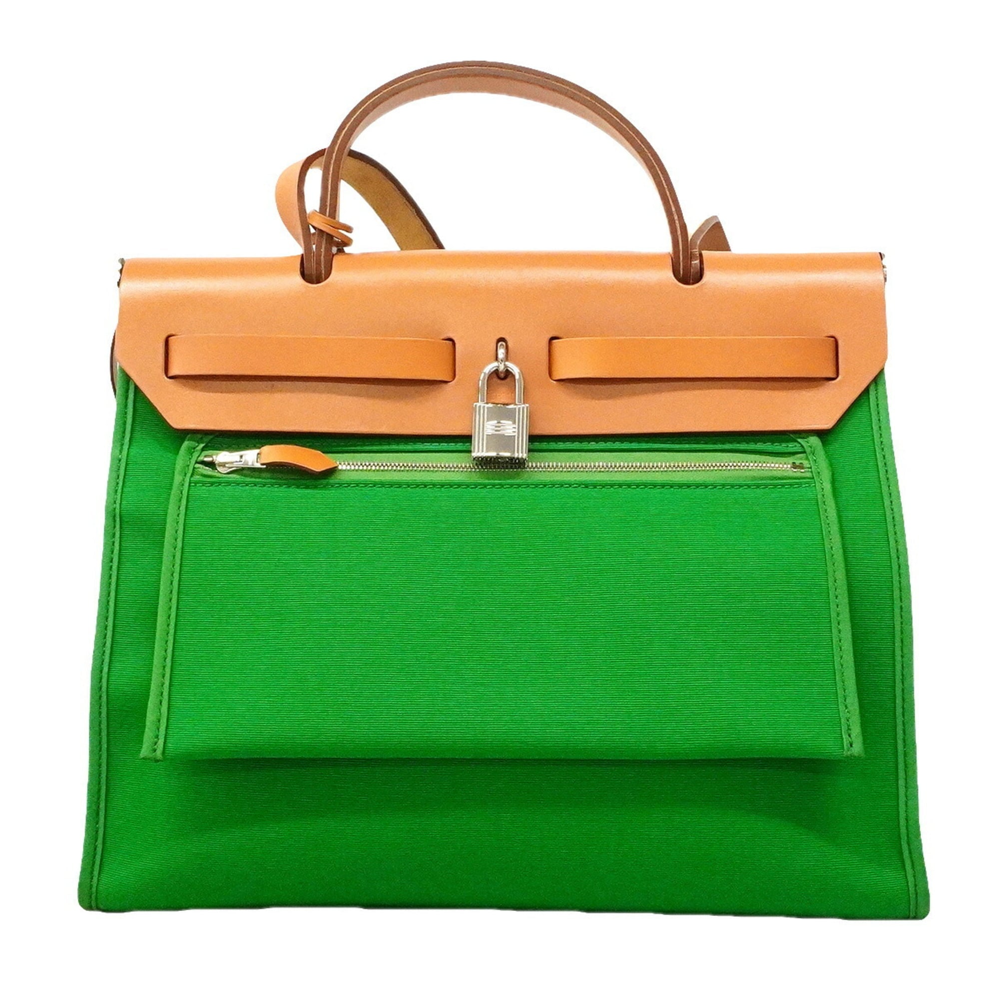 Hermes Bambou Natural Toile Officier Handbag (Pre-Owned)