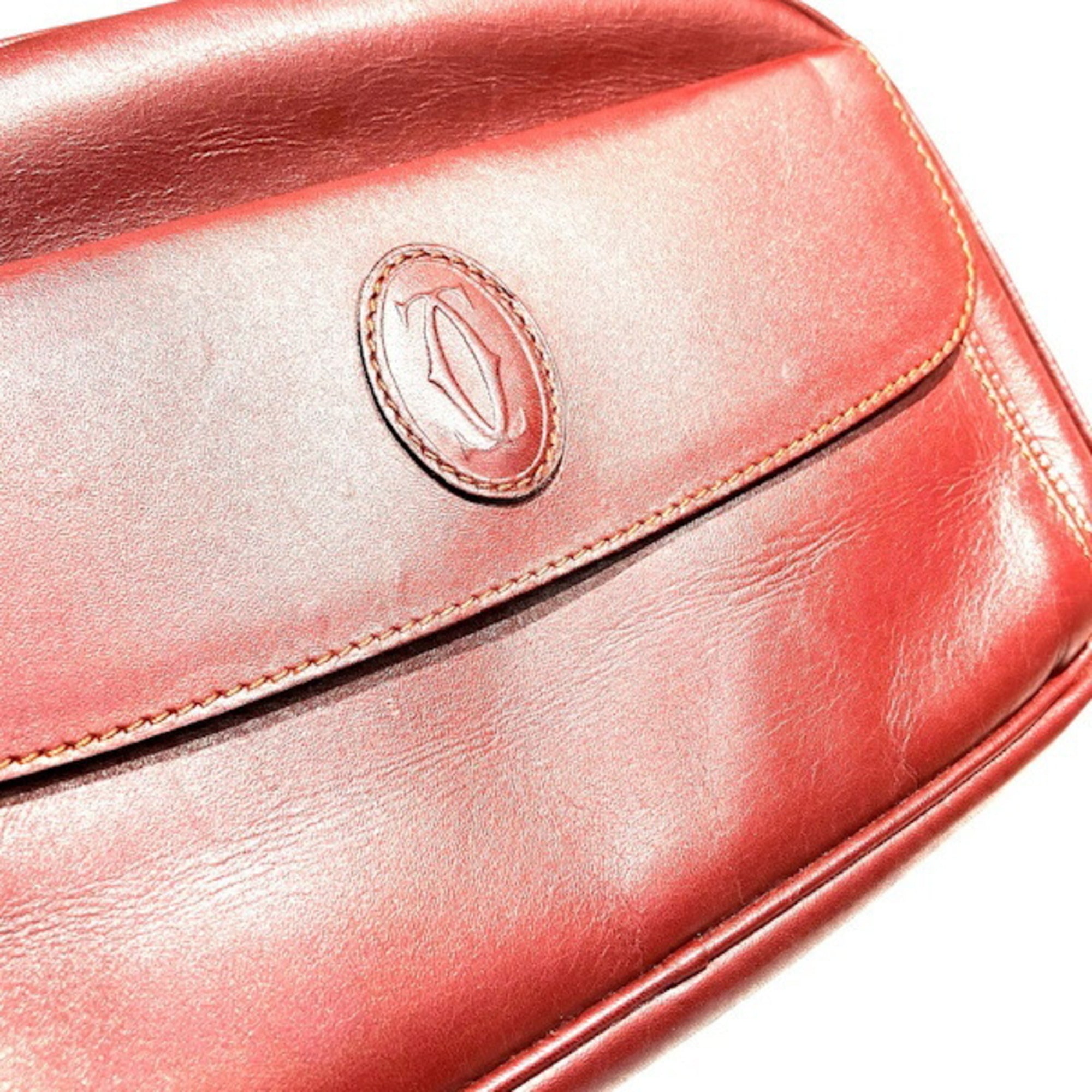 Cartier Must Bordeaux Leather Handbag Shoulder Bag (Pre-Owned)