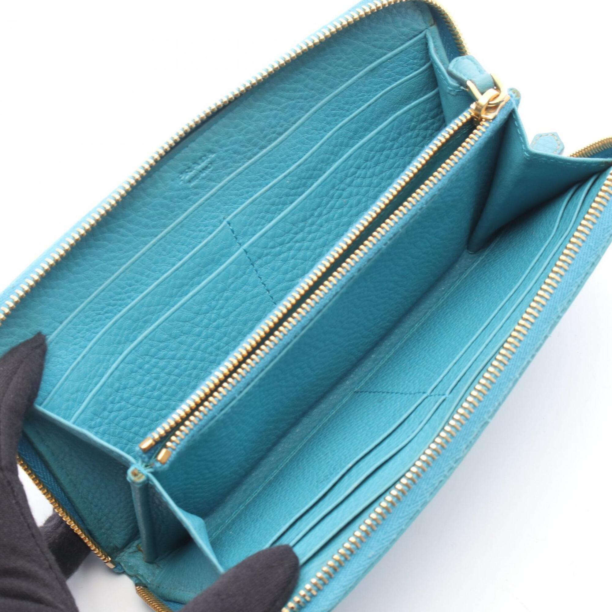 Prada Blue Leather Long Wallet (Bi-Fold) (Pre-Owned)