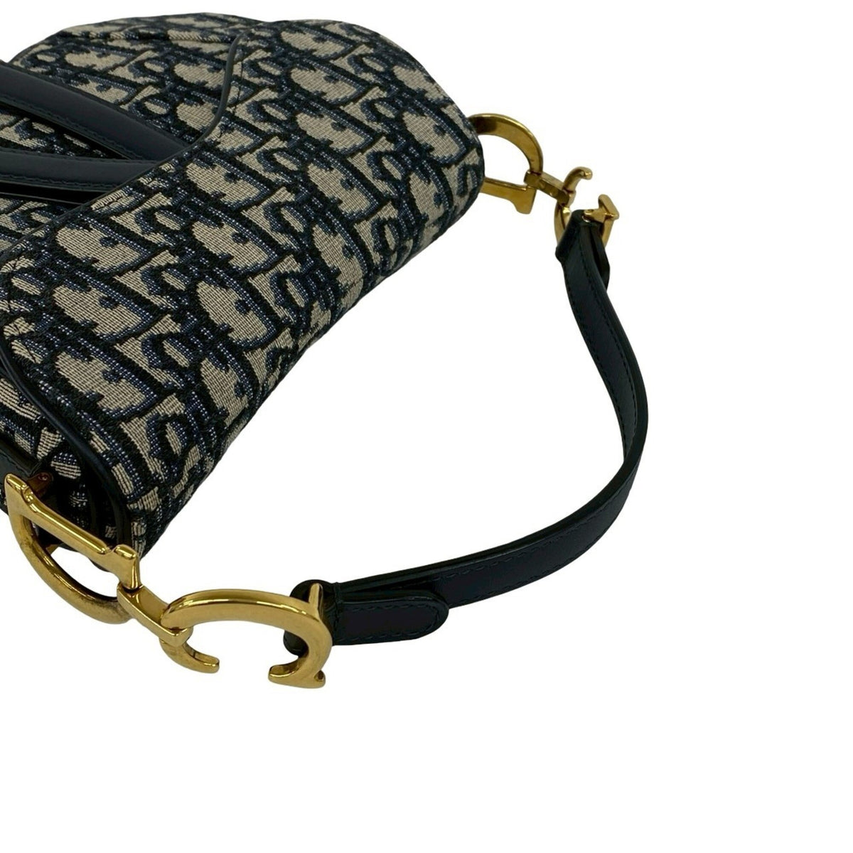Christian Dior Navy Canvas Leather Handbag Saddle Bag Shoulder Bag (Pre-Owned)