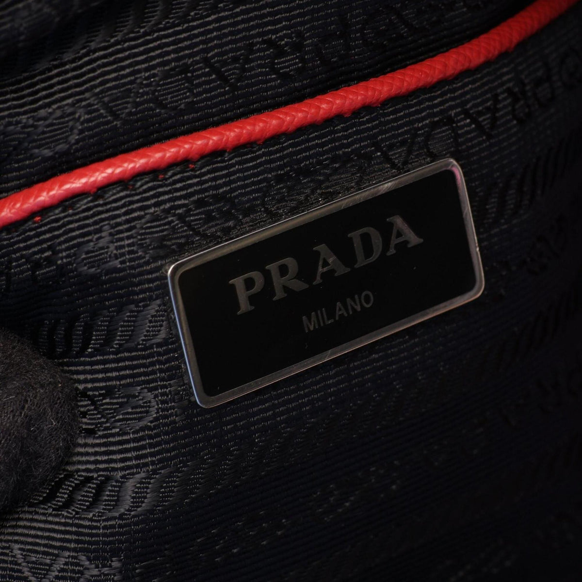 Prada Black Red Color Nylon Leather Handbag Tote Bag (Pre-Owned)