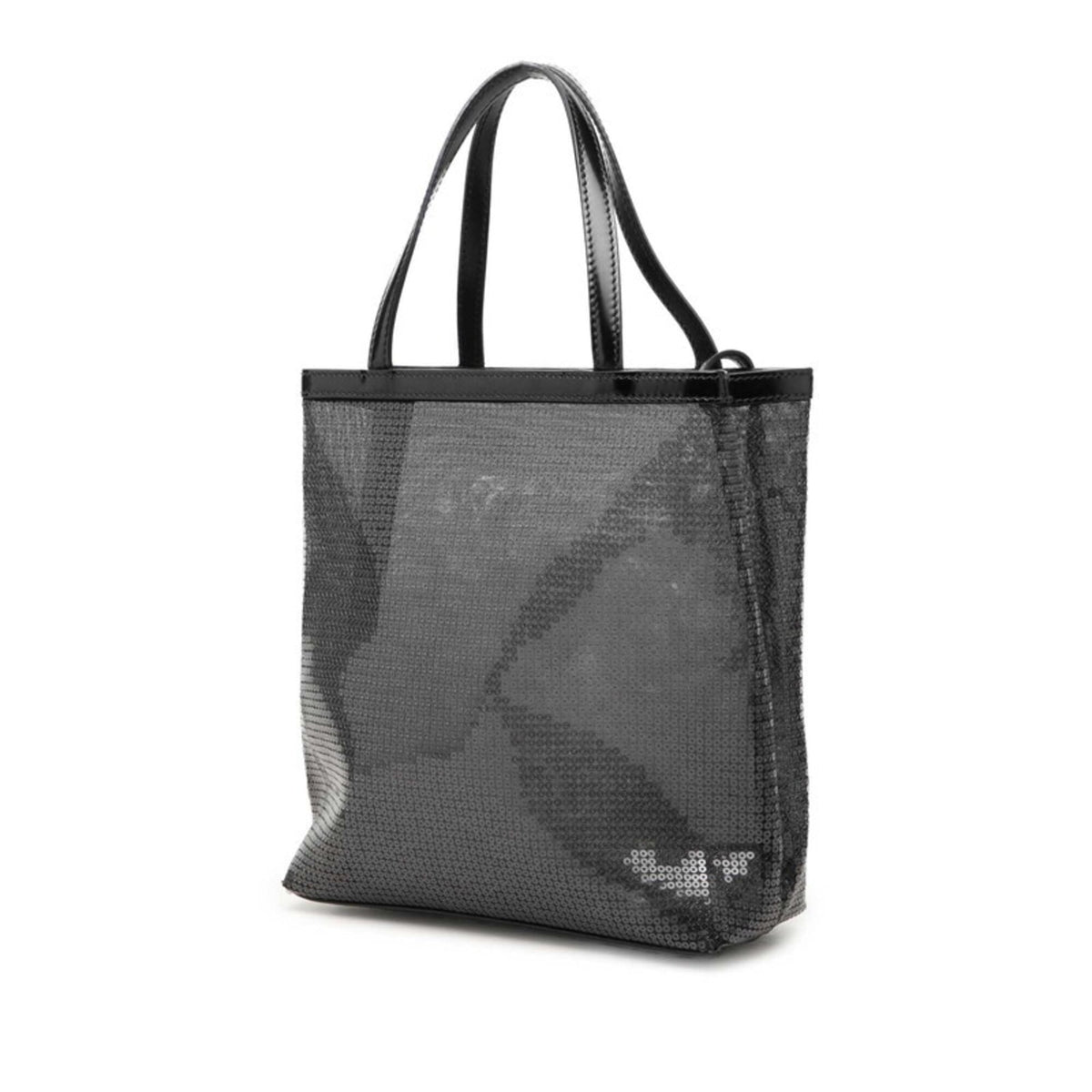 Prada Black Spangles Leather Mesh Handbag Tote Bag (Pre-Owned)
