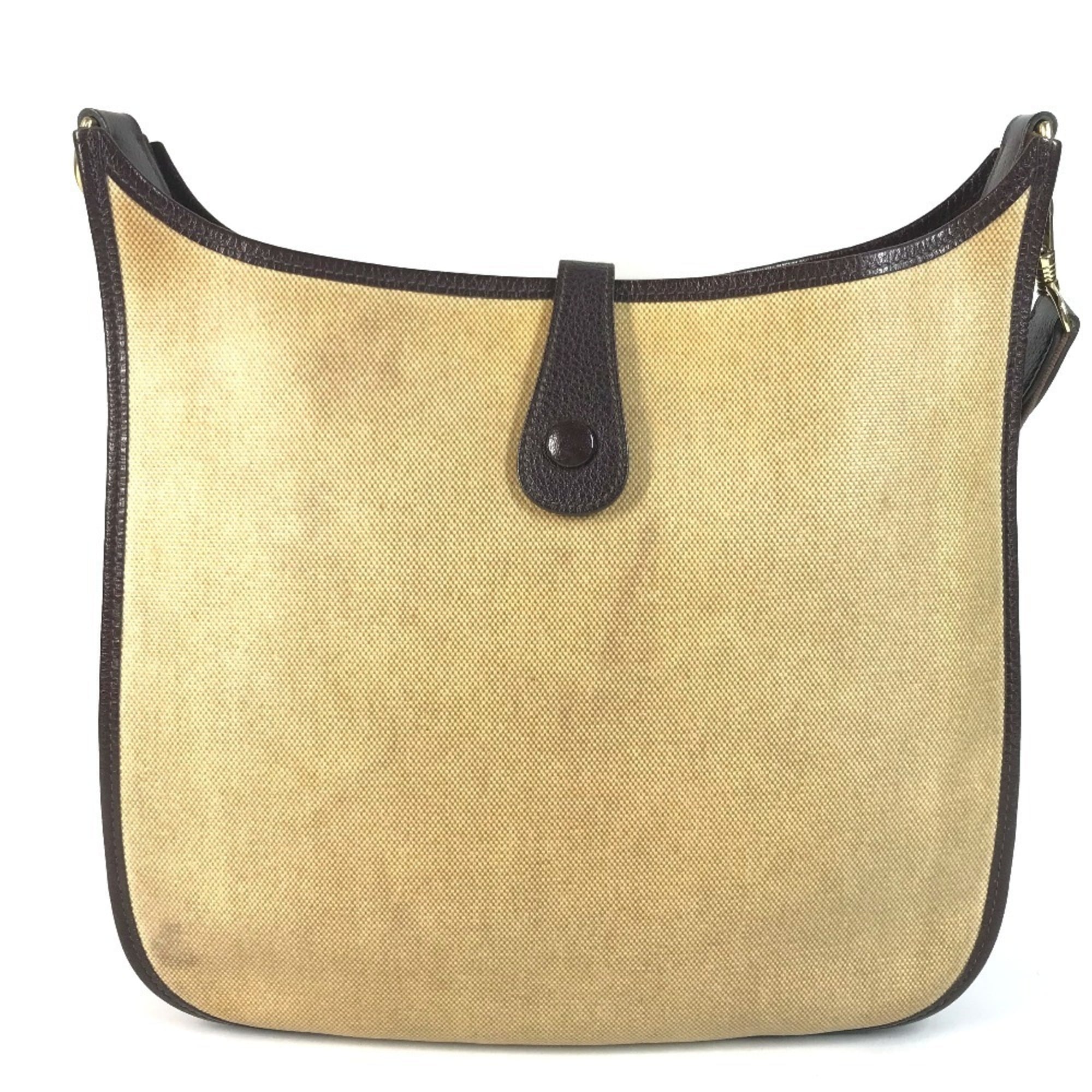Hermes Beige Brown Yellow Leather Coated Canvas Shoulder Bag (Pre-Owned)