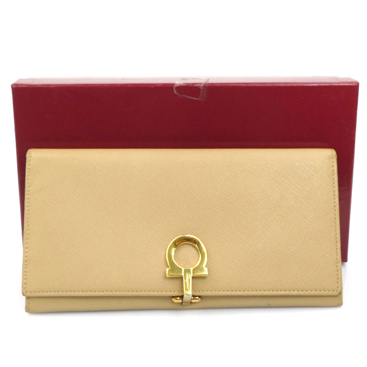 Salvatore Ferragamo Beige Leather Long Wallet (Bi-Fold) (Pre-Owned)