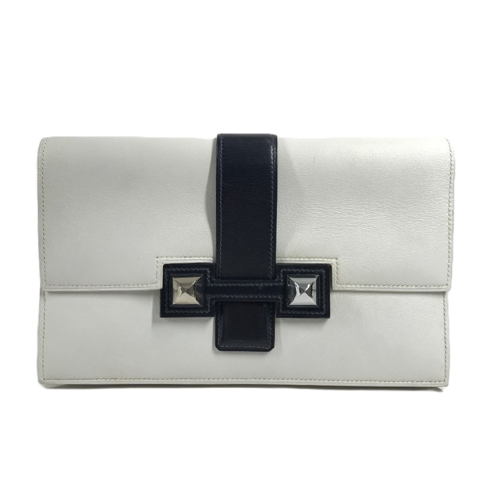 Hermes Navy White Leather Clutch Bag Pouch (Pre-Owned)