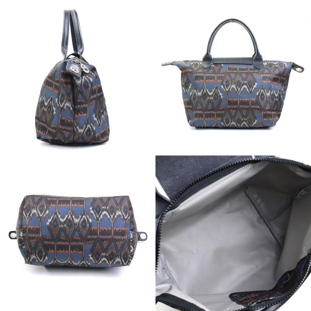 Longchamp Navy Nylon Leather Handbag Shoulder Bag (Pre-Owned)