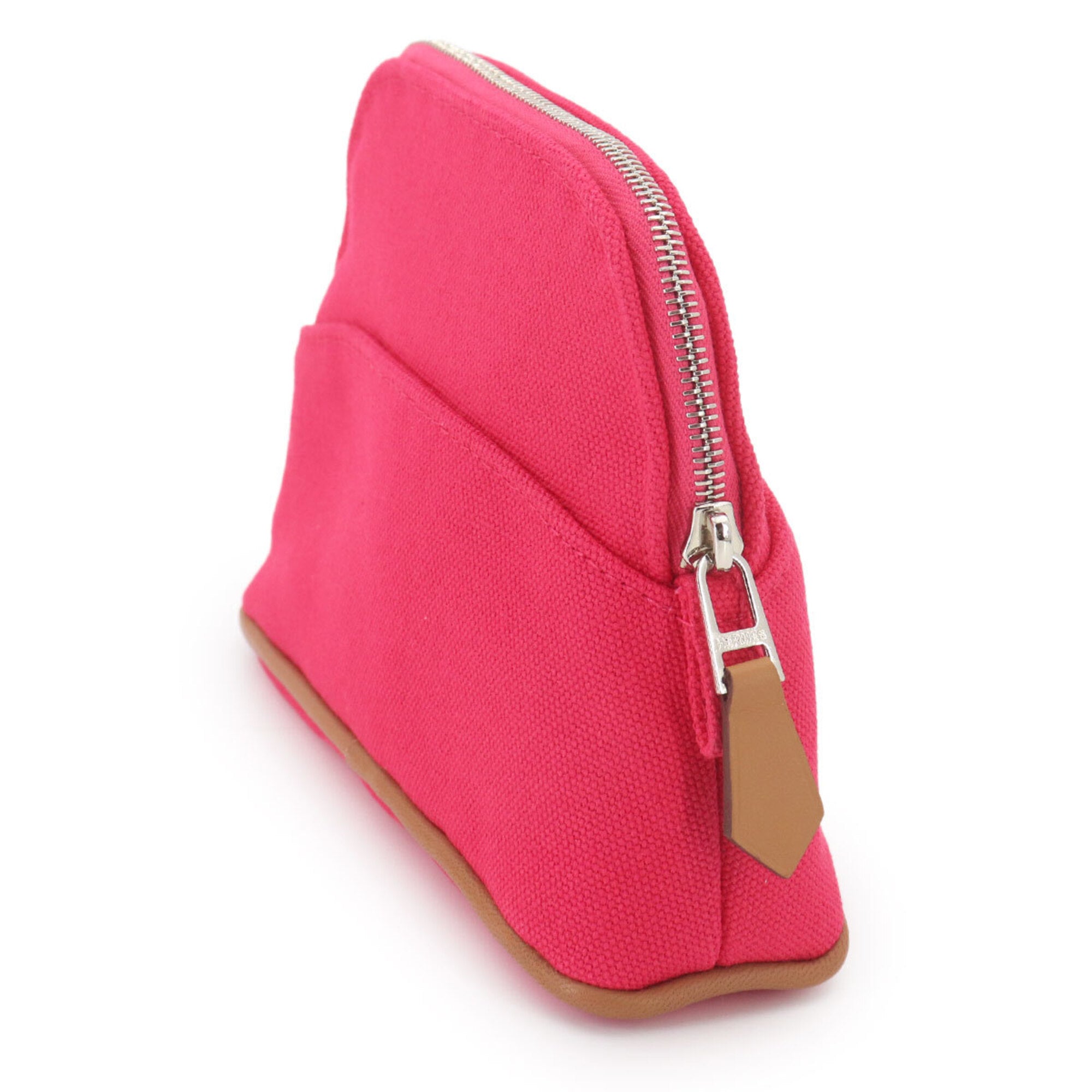 Hermes Pink Cotton Canvas Leather Pouch (Pre-Owned)