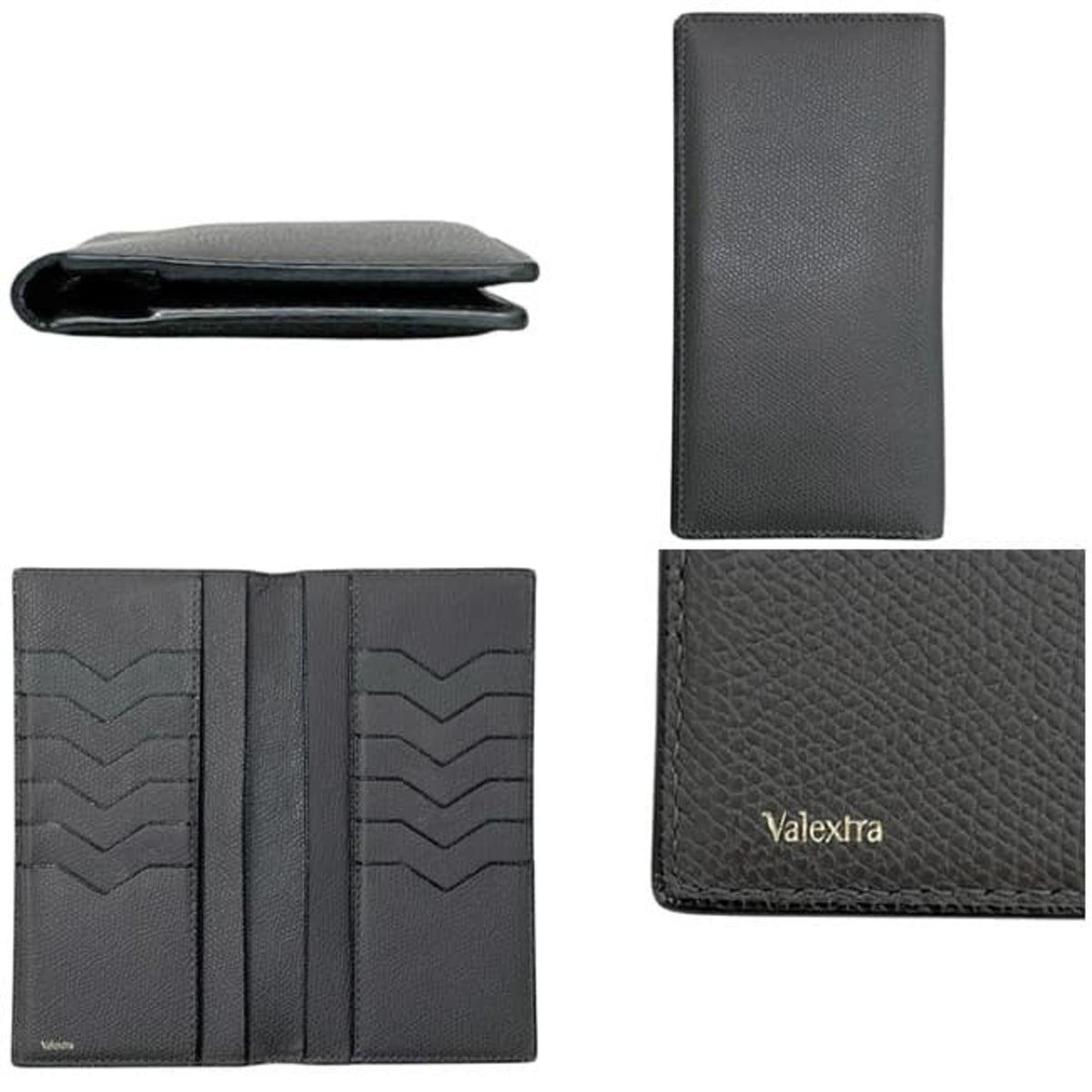 Valextra Gray Leather Long Wallet (Bi-Fold) (Pre-Owned)