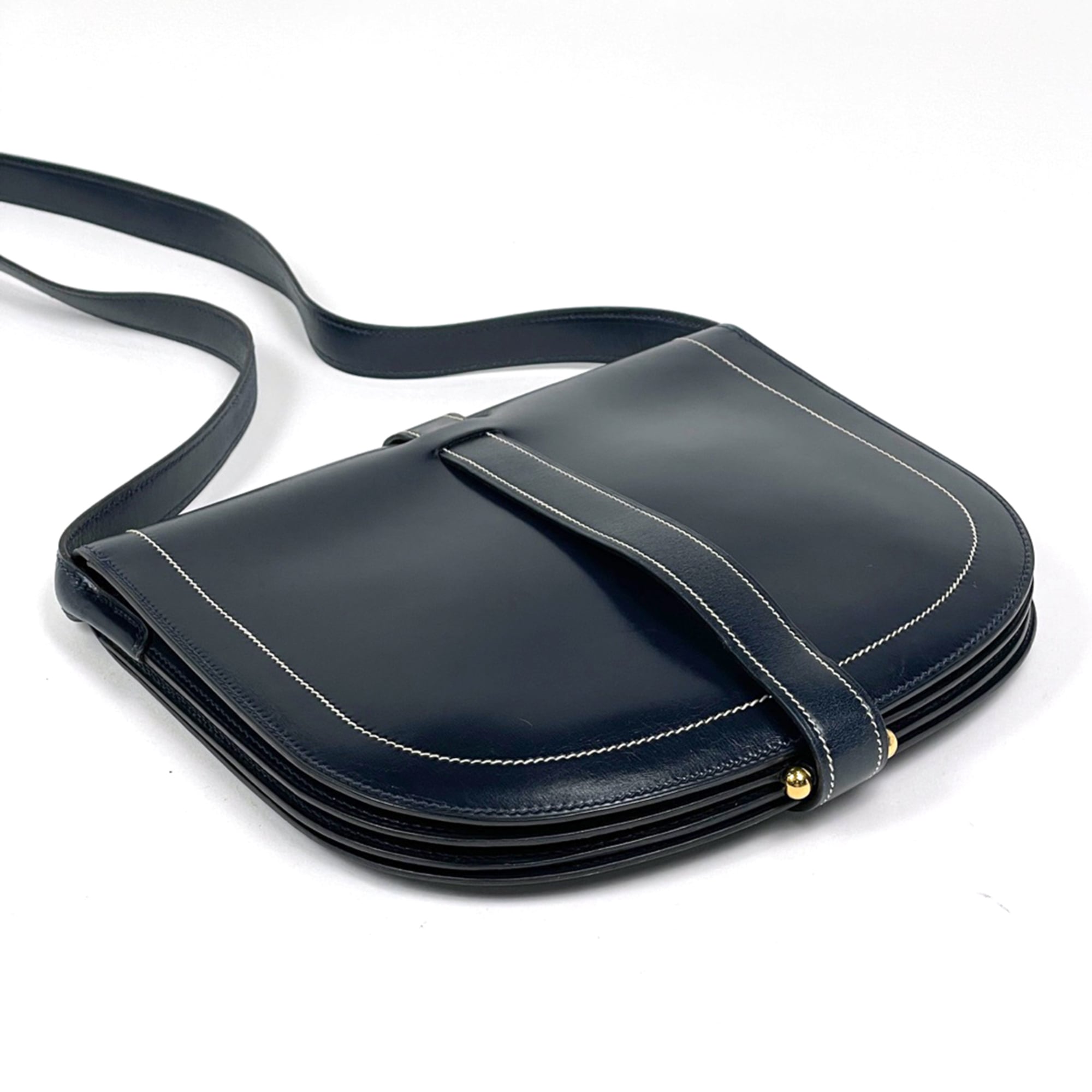 Hermes Blue Indigo Box Calf Leather Shoulder Bag (Pre-Owned)