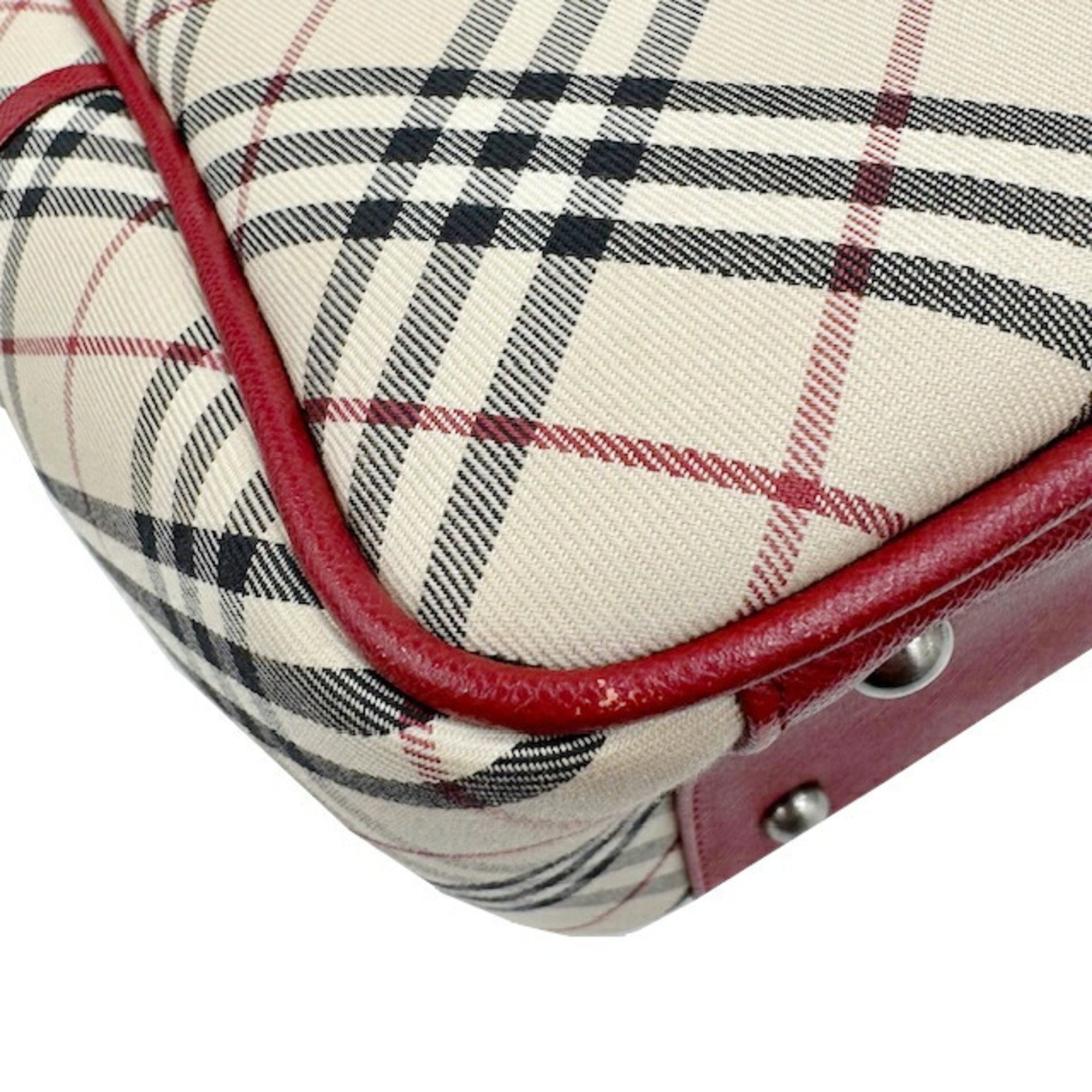 Burberry Beige Red Color Leather Canvas Handbag (Pre-Owned)