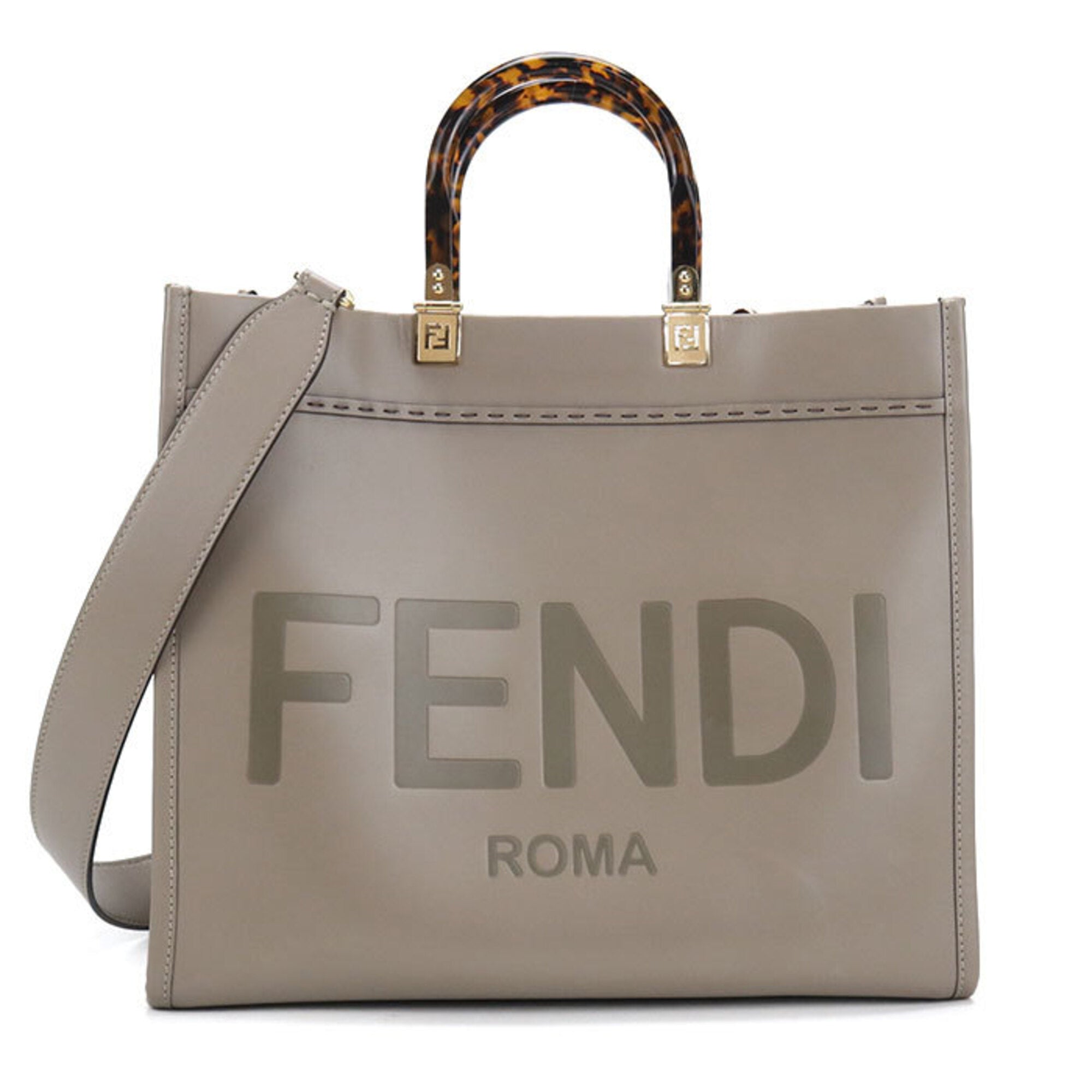 Fendi Gray Leather Tote Bag (Pre-Owned)