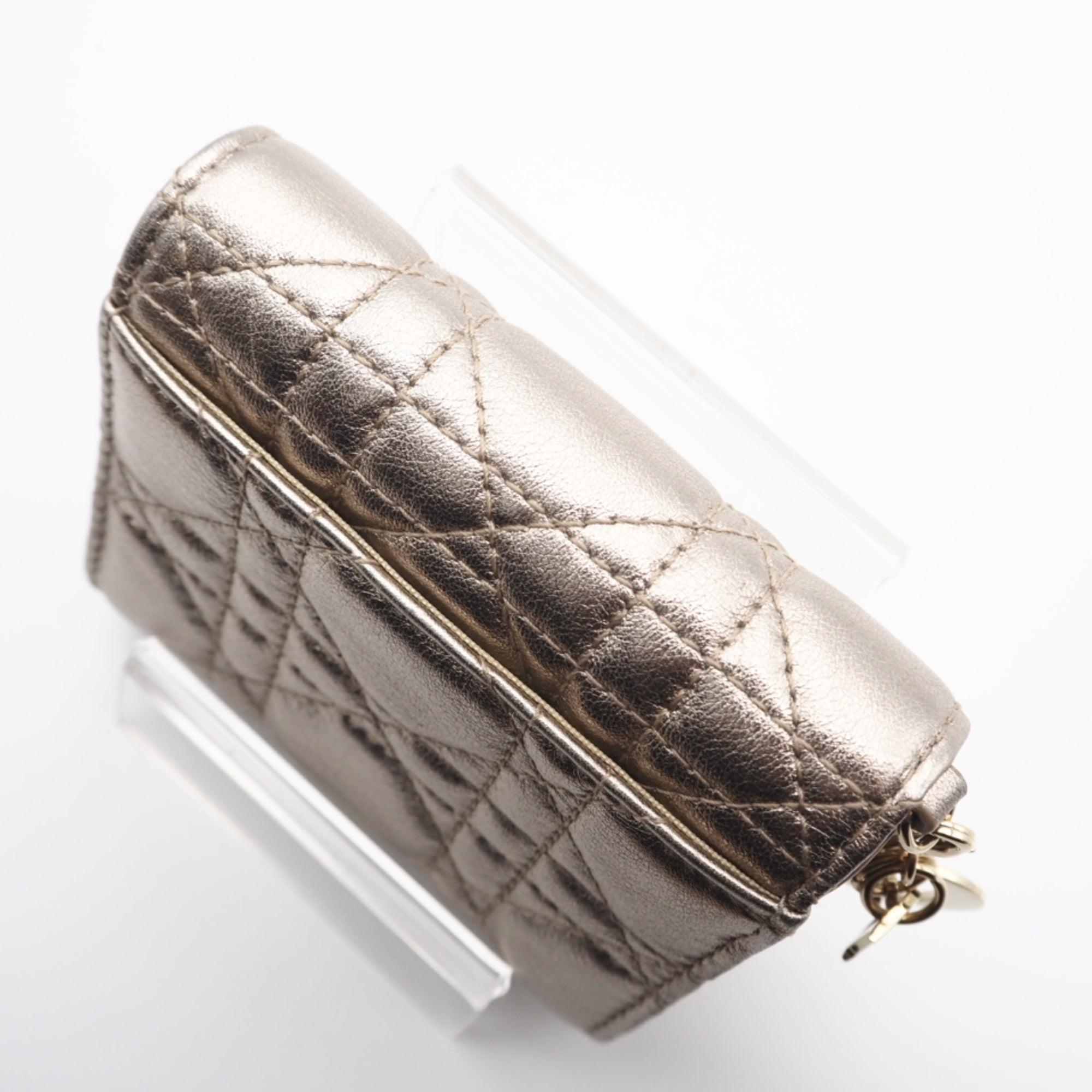 Christian Dior Lady Dior Gold Leather Wallet (Tri-Fold) (Pre-Owned)