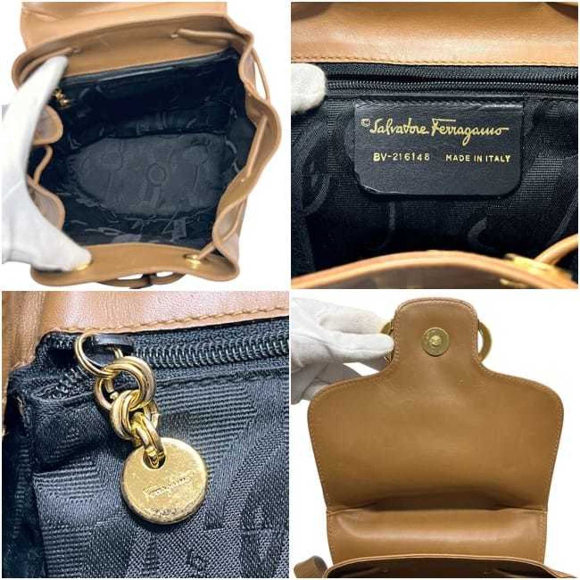 Salvatore Ferragamo Brown Camel Leather Backpack (Pre-Owned)