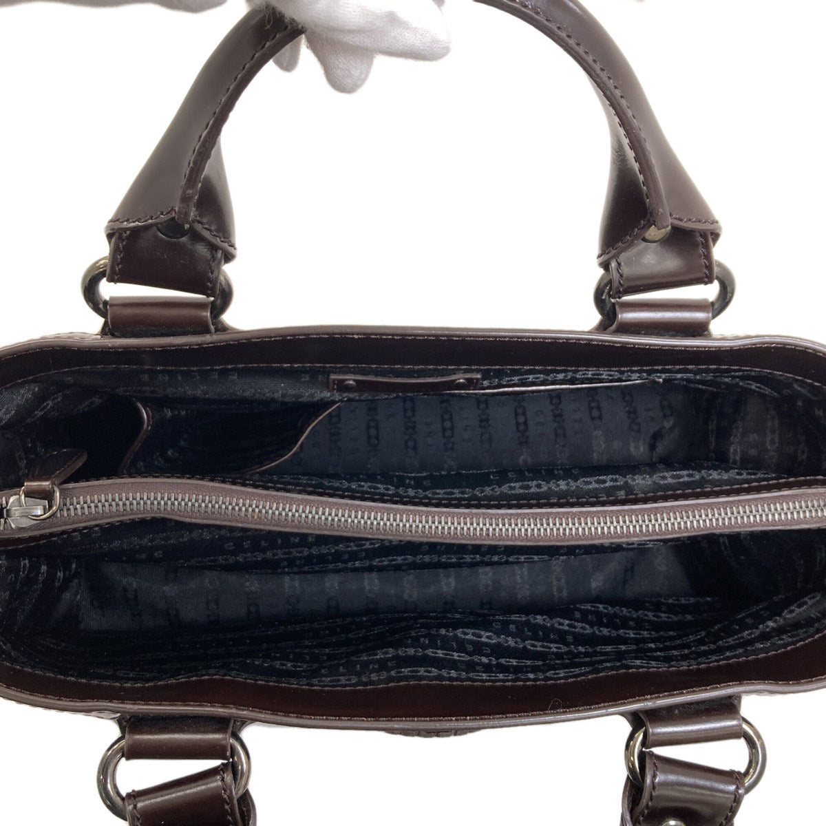 Celine Dark Brown Gray Leather Canvas Handbag (Pre-Owned)