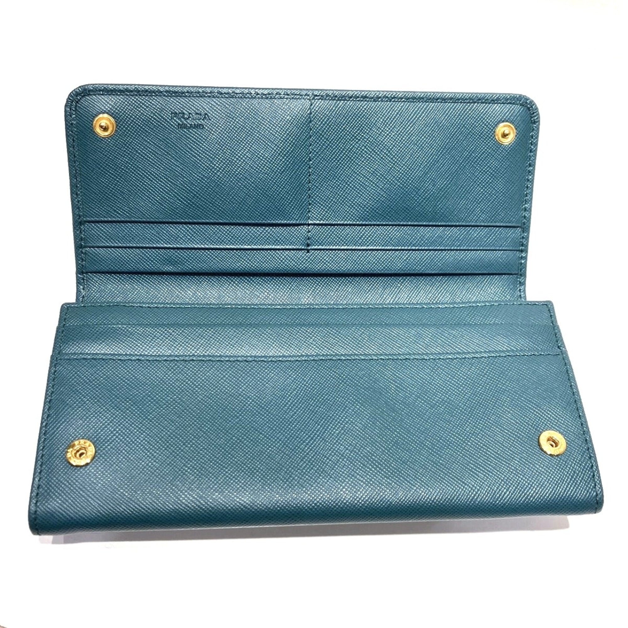 Prada Green Leather Long Wallet (Bi-Fold) (Pre-Owned)