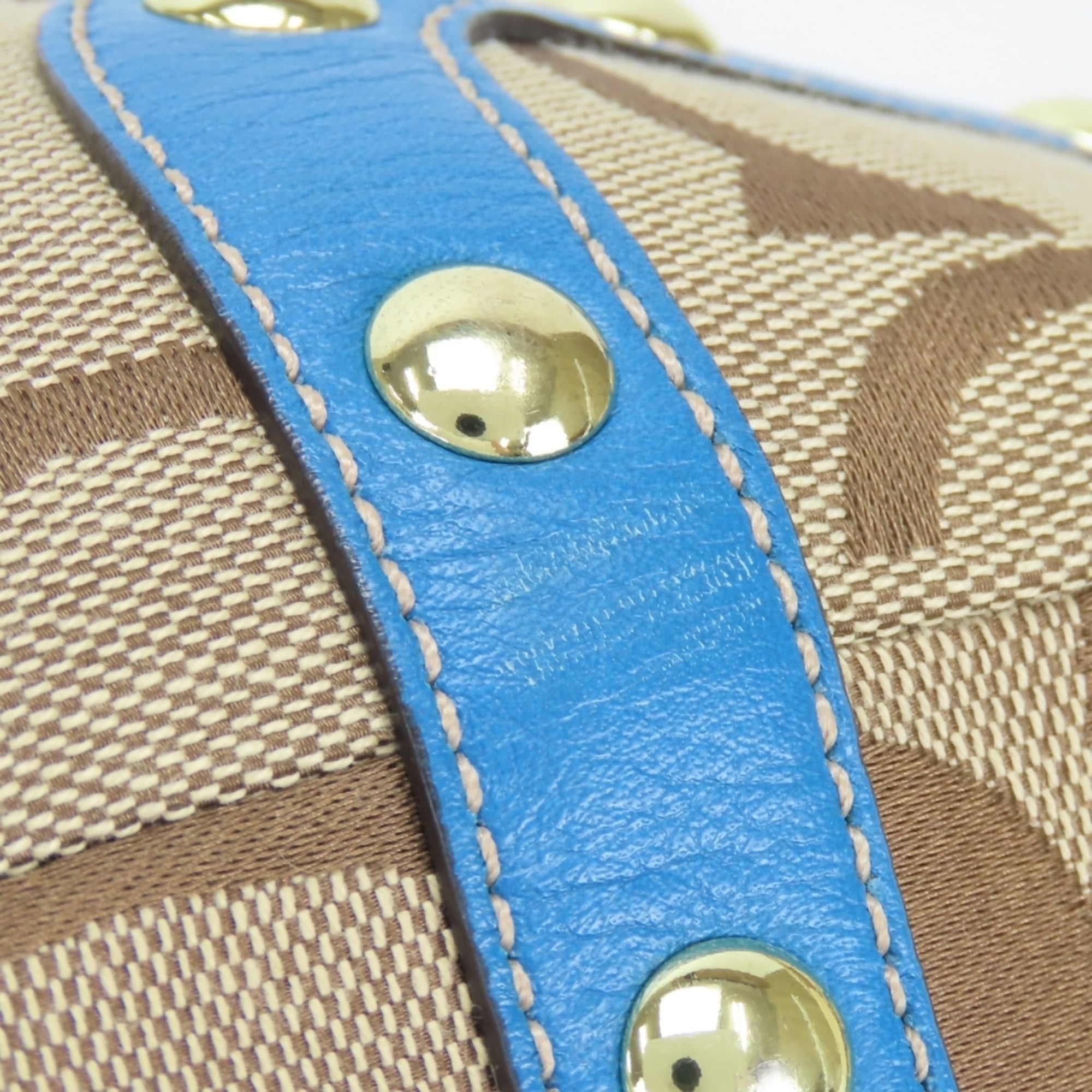 Coach Signature Blue Brown Canvas Leather Tote Bag (Pre-Owned)
